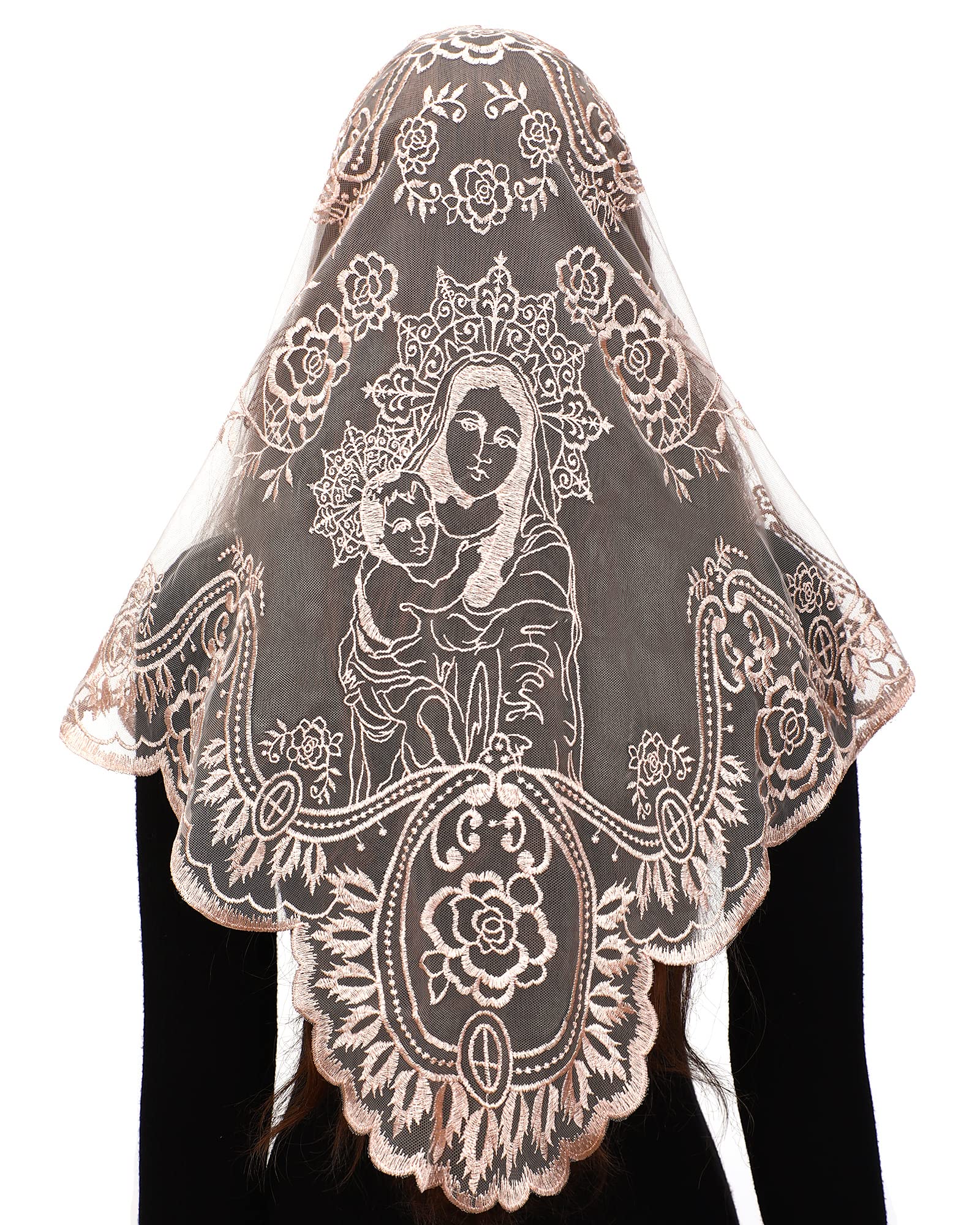 Bozidol Catholic Lace Mantilla Veil - Marian Apparitions Embroidery Spanish Church Mass Scarf Chapel Prayer Christian Veil