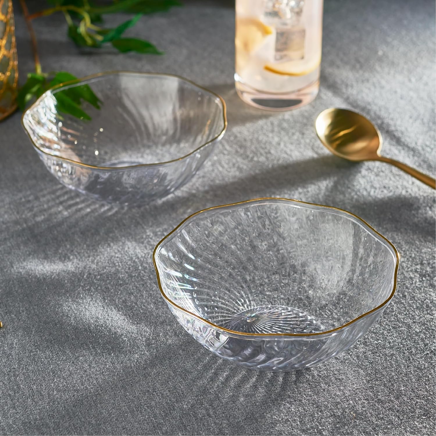 PLASTICPRO 30 Pack Elegant Plastic Plates 14 ounce Bowls Clear with Gold Rim Spiral Design Disposable Plastic Dinner Bowls - Image 4