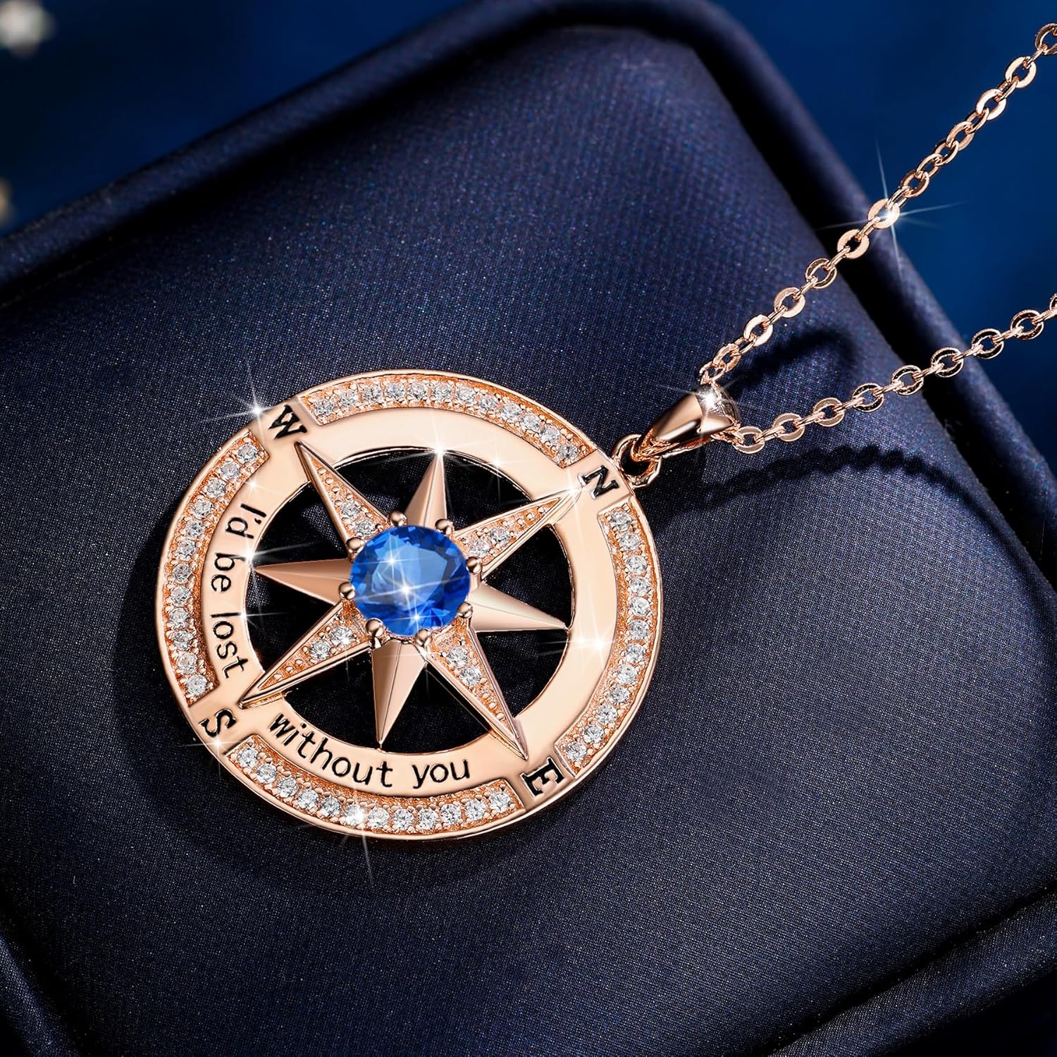 S925 Necklace Birthstone Compass Gift for Women Jewelry Sterling Silver Necklace for Wife Wedding Anniversary Girlfriend Birthday Gifts for Her Valentines Day Mom Mothers Day