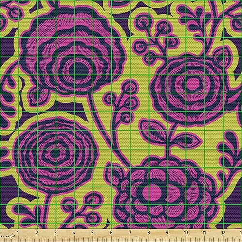 Miniatura 2 de Lunarable The Yard - Tela floral dibujada a mano, flores abstractas y esbozadas en tonos vibrantes, tela decorativa para tapicería y detalles del