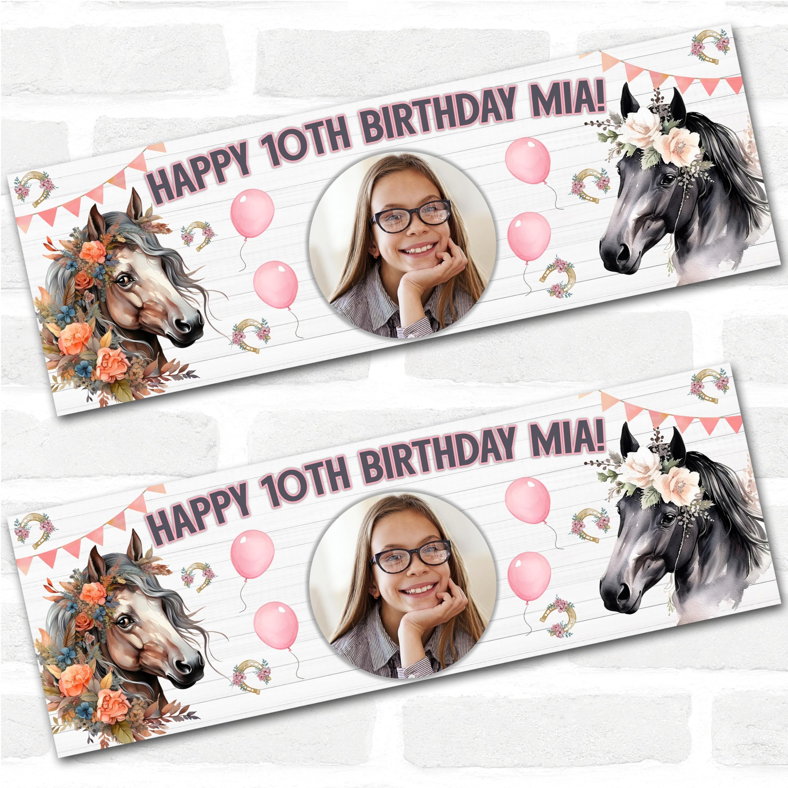 Personalised Party Banner For Kids Girls Birthday Horse | Custom Large Party Decoration, Event Banner, Backdrop, Décor, Signage. 3 ft x 1 ft | 4.5 ft x 1.5 ft | 6 ft x 2 ft