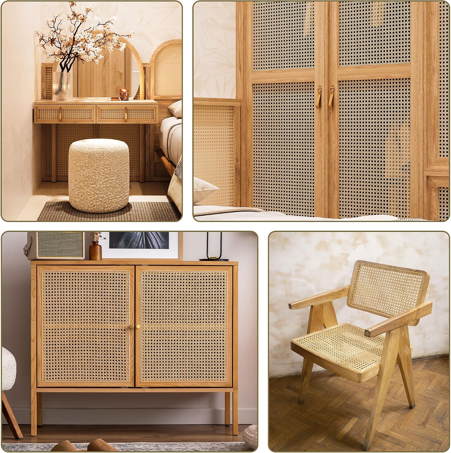 15 Pcs Rattan Repair Kit,Caning Material for Chairs,Wicker Mesh Roll, Dark