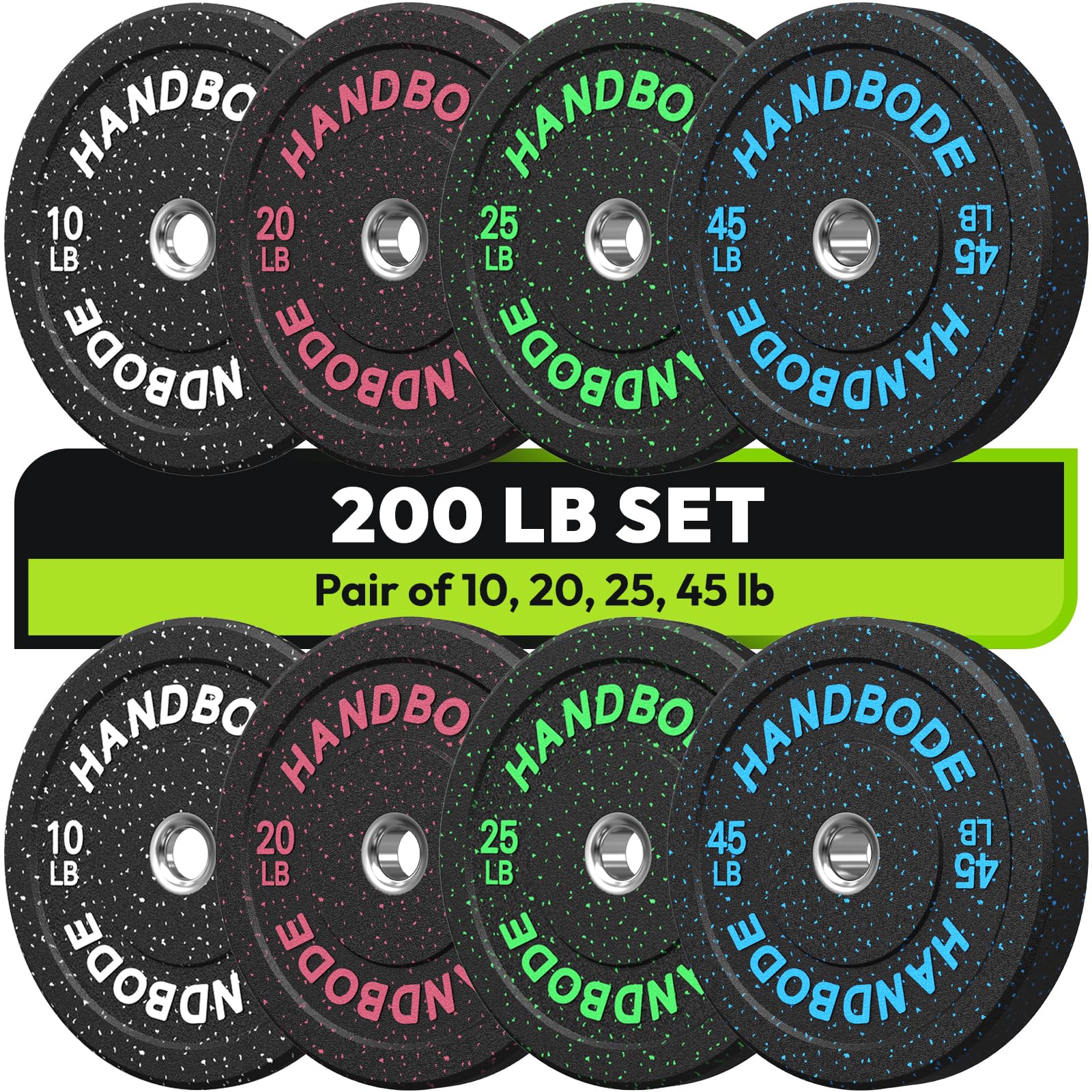 HANDBODE Bumper Plates High-Bounce Olympic Weight Plates, Colored crumb rubber plate for Weight Lifting and Strength Training 200LB