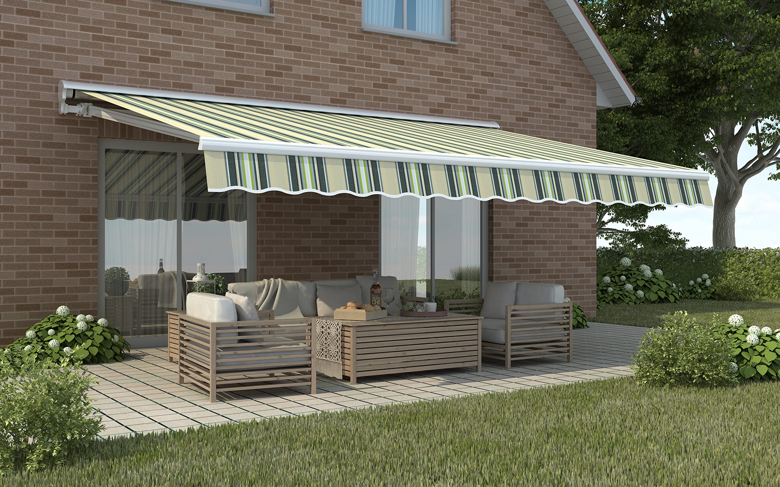 home Trends Mantovana per tende da sole, tessuto di ricambio per tende da sole, tessuto per tende da sole in poliestere protezione solare già cucita con bordatura, diverse misure e colori (P1021