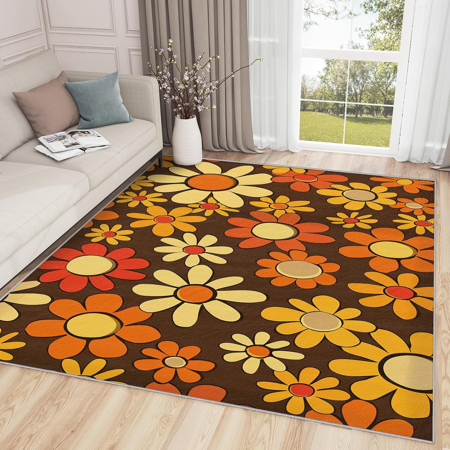 Funky Small Rugs Amazon.com: Retro Groovy Flower Rug Kids - 5x7 Rug, Retro Flower Home ...
