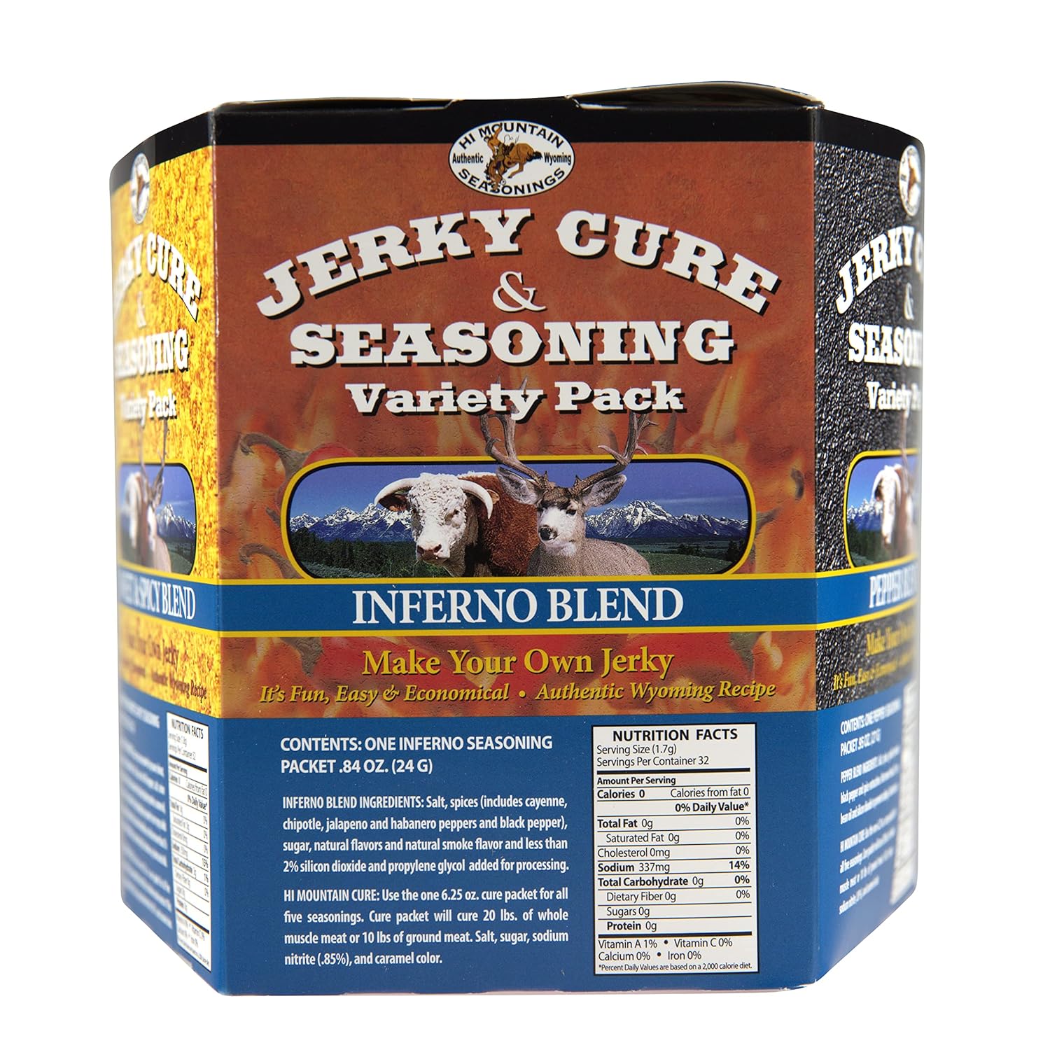 Hi Mountain Jerky Seasoning and Cure Kit | VARIETY PACK #2 | 5 Delicous Flavors: Mandarin Teriyaki, Pepperoni, Sweet & Spicy, Inferno, Pepper | Make Beef Jerky at Home | Beef, Deer, Elk & Venison