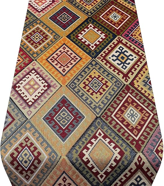 Linen Loft Kilim Weave Table Runner in Vintage Colours. Traditional Woven Turkish Design. Dinner Party Decoration. Available in two sizes. (30cm x 180cm)
