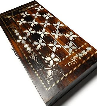 Handmade Wood Backgammon Board Game Set 16 Inches for Adults and Kids - Turkish handicrafts with Mother of Pearl and Filigree Ornaments Board Strategy Game - Portable and Travel Backgammon Set