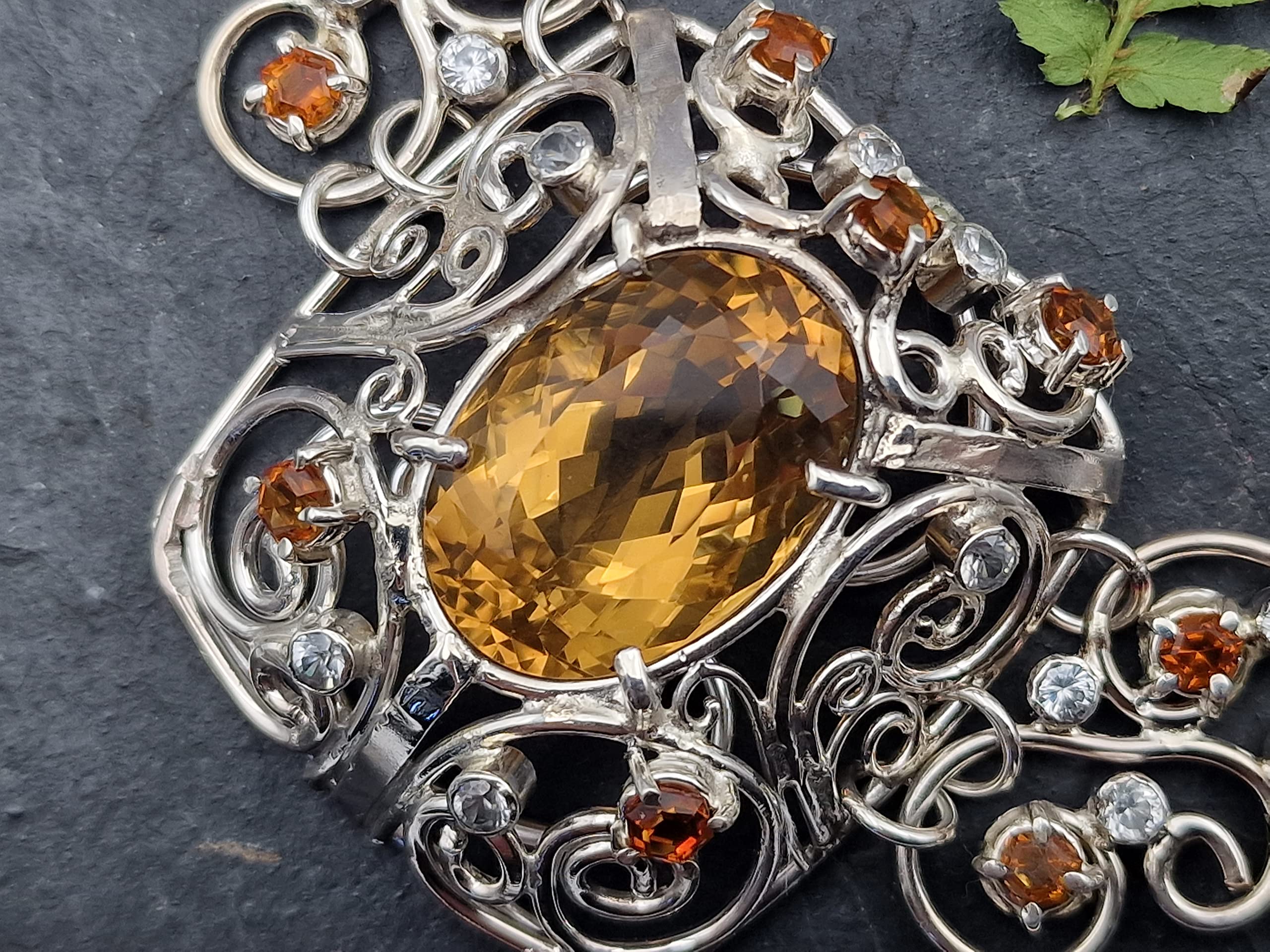 Majestätisches Citrin - Bergkristall Collier aus 925er Silber, handgefertigte Kette, Groß, Statement, Königlich, aufwendig, leicht, Unikat, Handarbeit