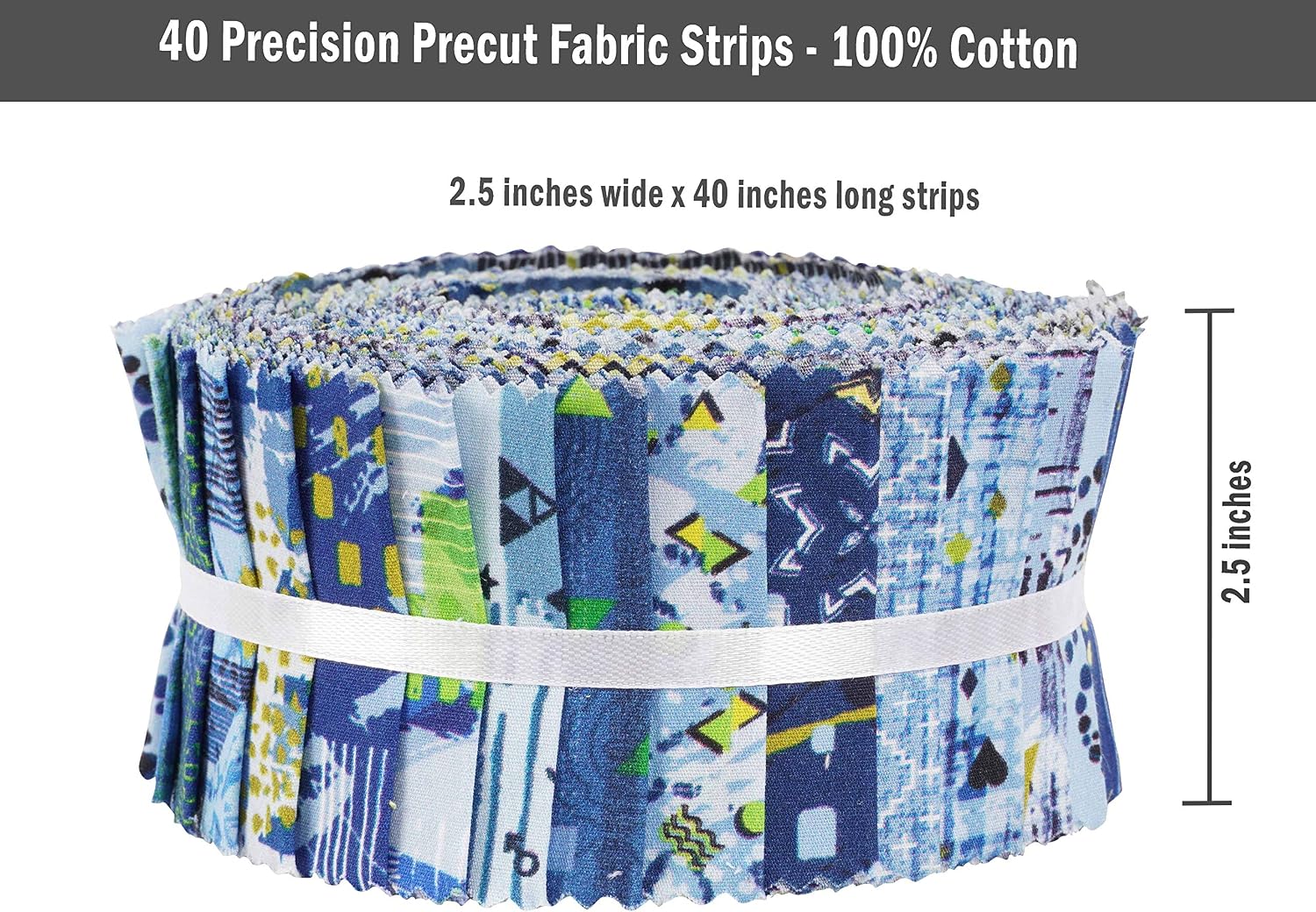 Soimoi 40Pcs Geometric & Texture Print Cotton Precut Fabrics for Quilting Craft Strips 2.5x42inches Jelly Roll - Blue