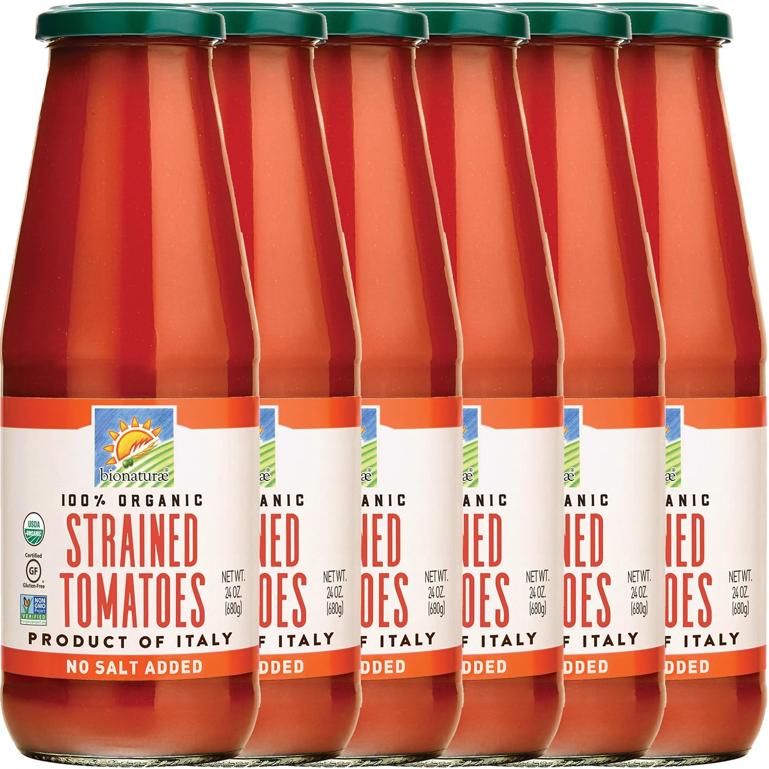Bionaturae Tomatoes Strained | Organic Strained Tomatoes | Keto Friendly | Non-GMO | USDA Certified Organic | No Added Sugar | No Added Salt | Made in Italy | 24 oz (6 Pack)