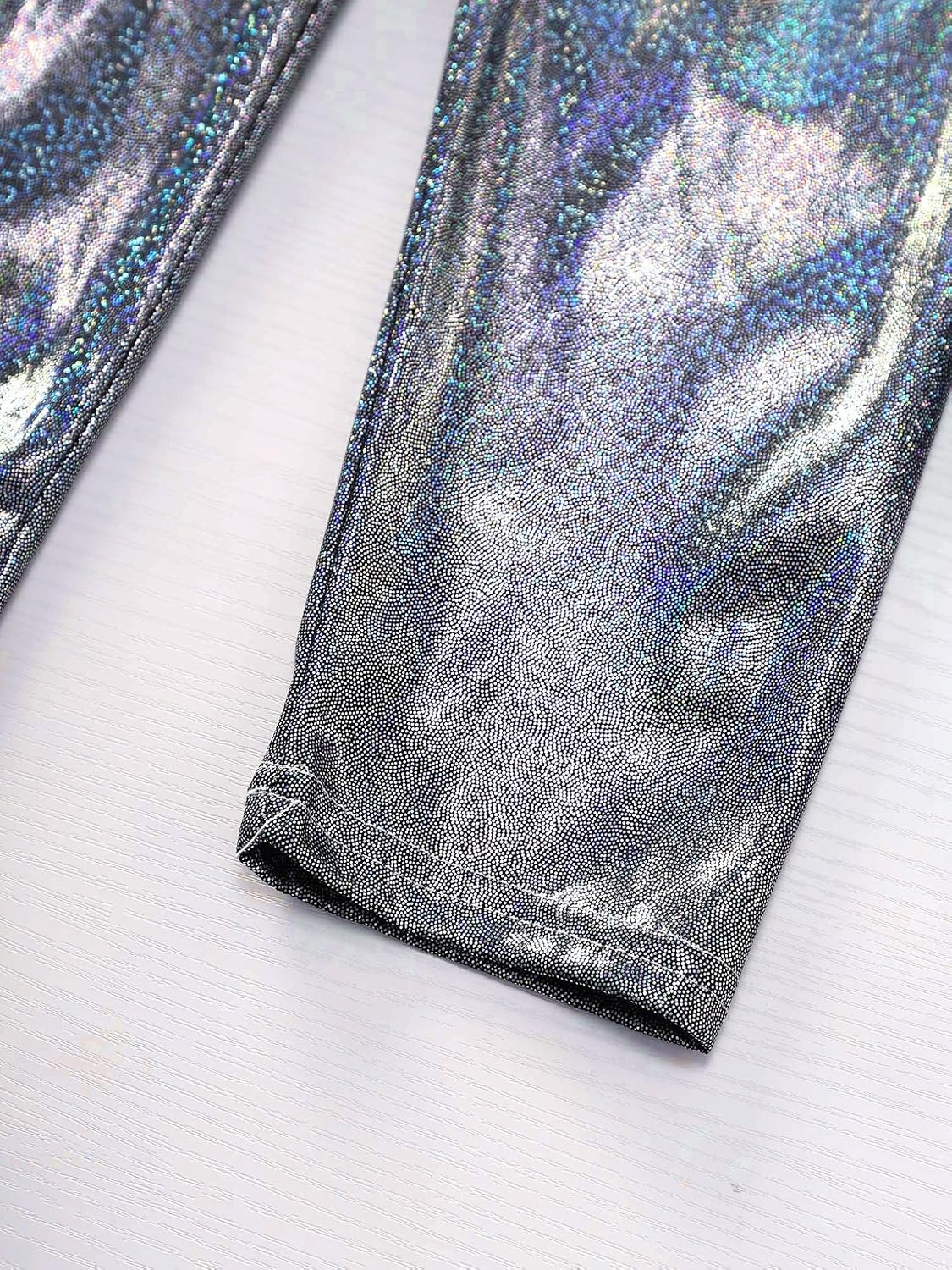 Hularka Kids Girls Shiny Metallic Leggings Jazz Hip Hop Street Dance Pants Running Active Footless Tights Trousers