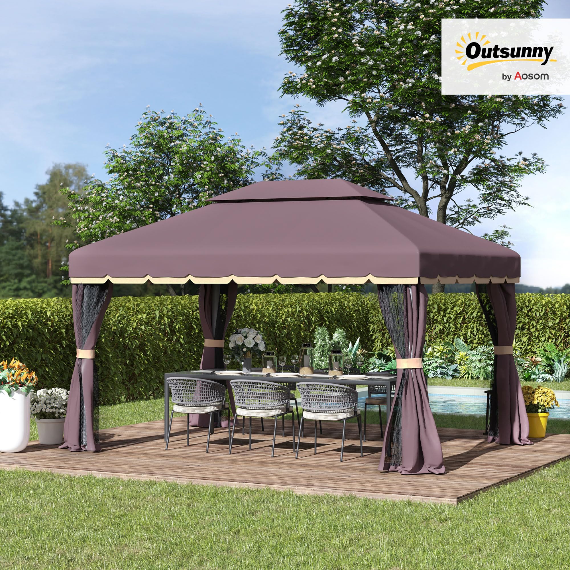 Outsunny Gartenpavillon mit Moskitonetz Pavillon 390 x 290 x 280 cm