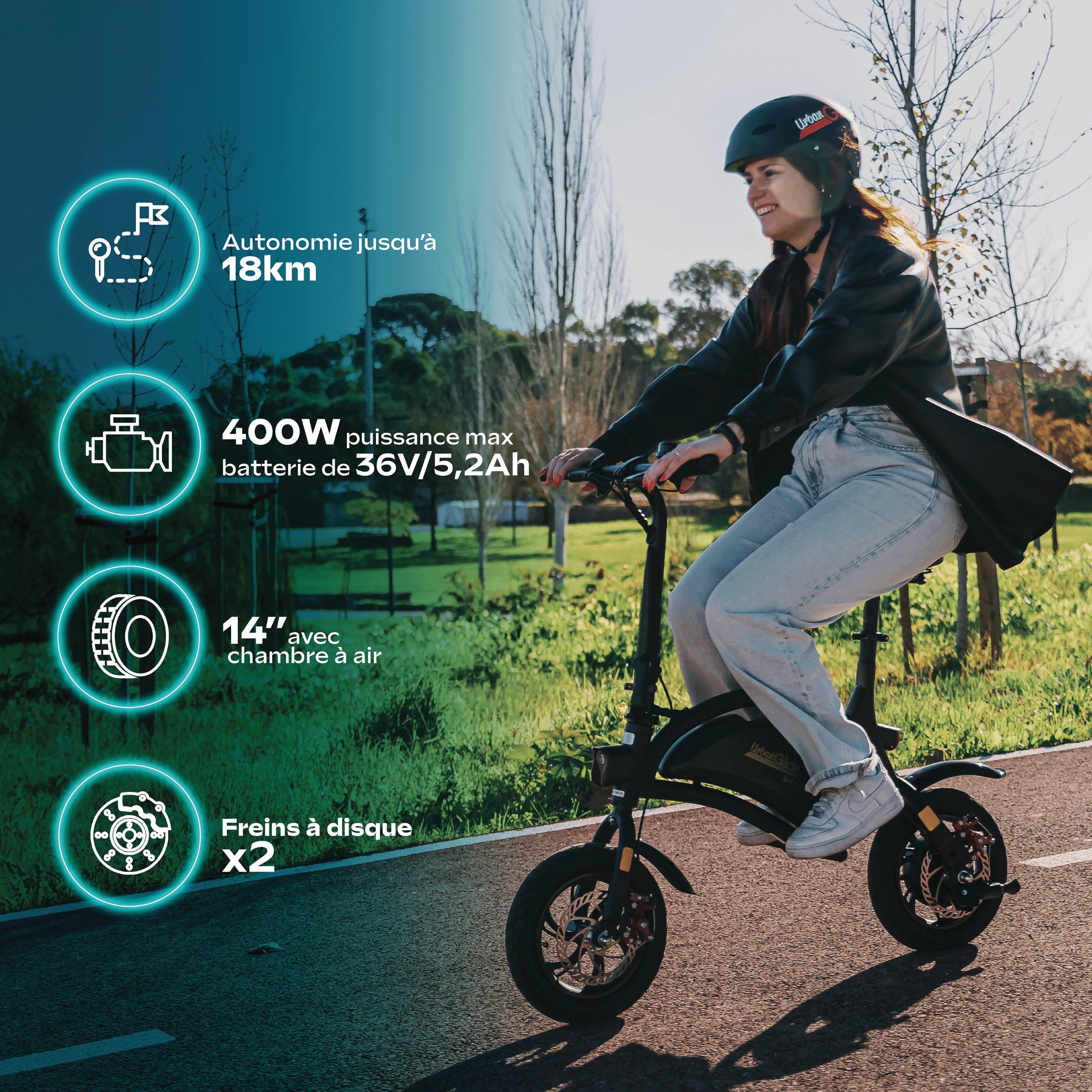 UrbanGlide Draisienne 140 Roues 14'' 350w 6ah Béquille, Noir