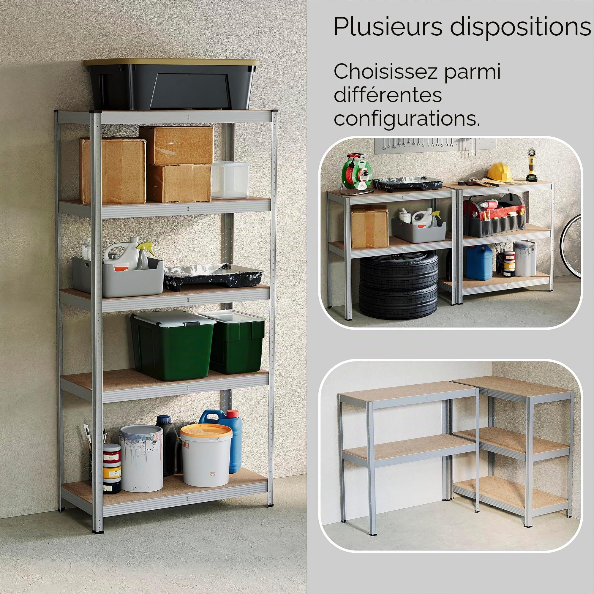 Home Vida Étagère de rangement à 5 niveaux pour garage, cuisine, étagère galvanisée, capacité de 875 kg, grande taille, Noir/Bleu/Rouge, Galvanisé
