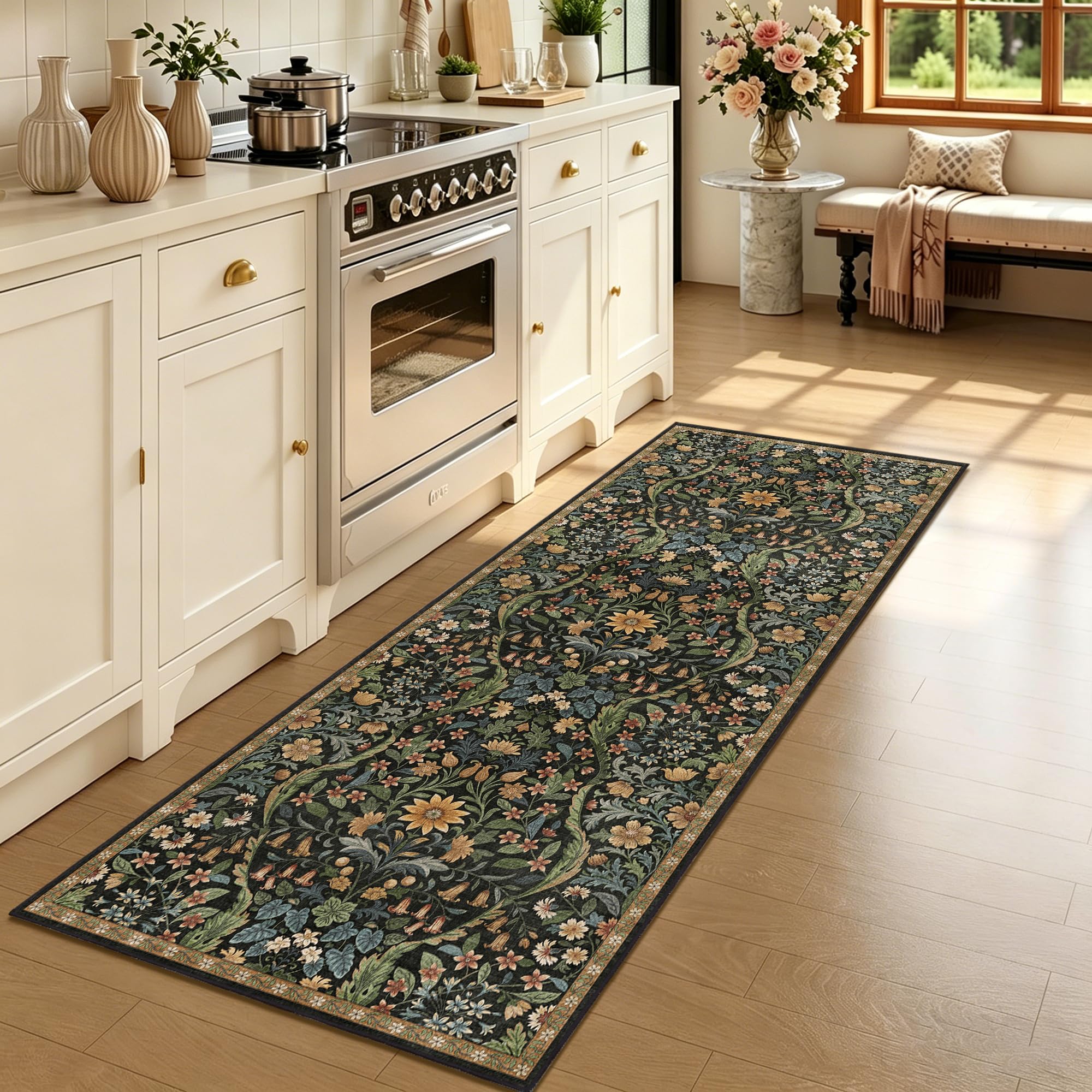 2x5 Floral Runner Rug for Kitchen Washable Hallway Runner Rug