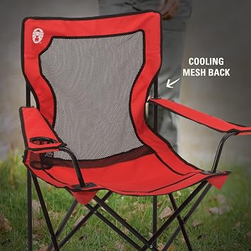 Coleman Broadband Mesh Quad Camping Chair with Carry Bag & Cup Holder, Cooling Mesh Back with Adjustable Arms, Great for Camping, Tailgating, Firepits, Patio, More