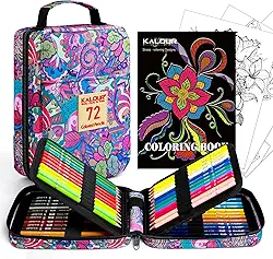 KALOUR Lápis de cor premium para livros de colorir para adultos, conjunto de 72 cores, estojo para lápis com zíper, com apontador, núcleo macio, 7 cores metálicas, ideal para mistura de camadas, para