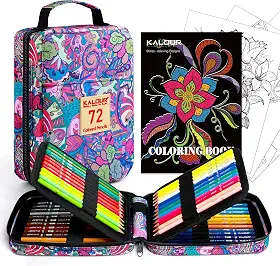 KALOUR Lápis de cor premium para livros de colorir para adultos, conjunto de 72 cores, estojo para lápis com zíper, com apontador, núcleo macio, 7 cores metálicas, ideal para mistura de camadas, para
