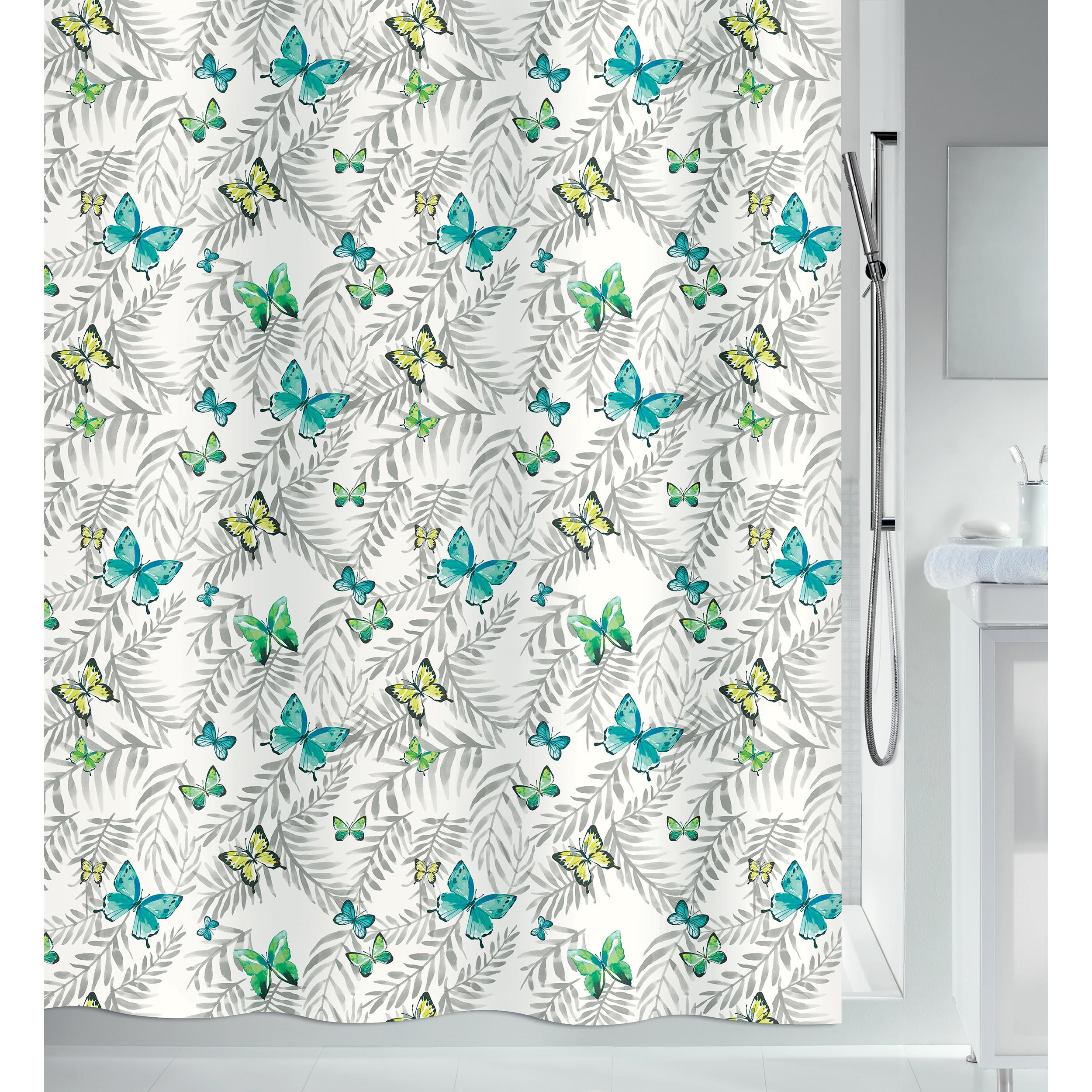 Spirella Rideau de Douche Polyester Papillons 180x180cm Vert