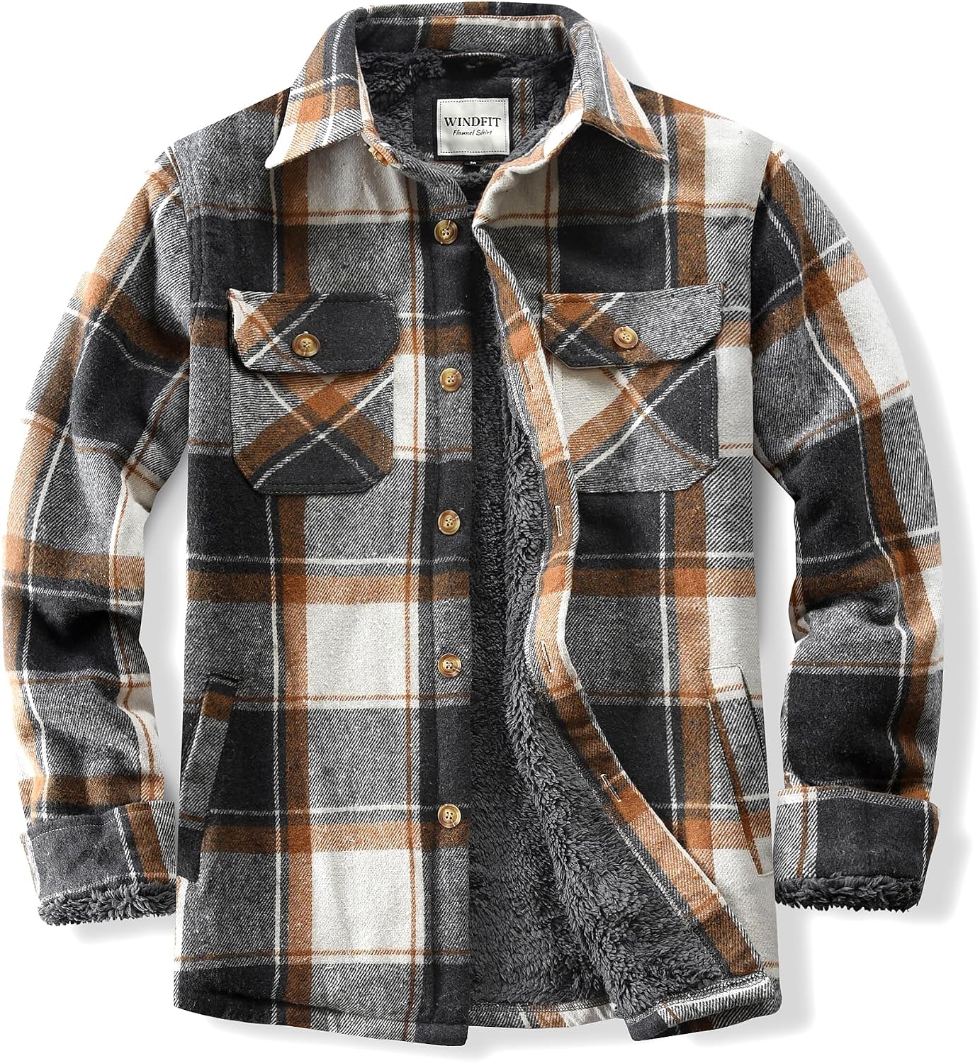  Men's Cotton Sherpa Button Down Flannel Shirt Jacket Plaid Shirt
