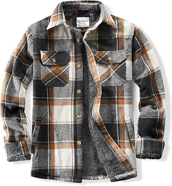  Men's Cotton Sherpa Button Down Flannel Shirt Jacket Plaid Shirt
