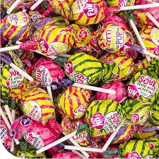Sour Fruit Lollipops - 100 Count - 5.5 Lb Pack - Christmas Lollipops - Assorted Fruit Candy - Gum Filled Christmas Candy Bulk - Suckers Individually Wrapped - Kids' Party Favors