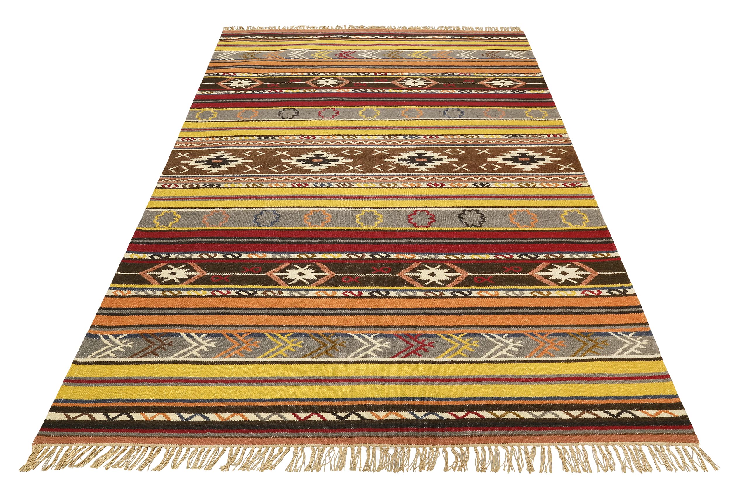 Kelim - Tappeto in lana migliore sostenibile, tessuto a mano, in fibra naturale, adatto per soggiorno, camera da letto, corridoio, casa Esprit (80 x 150 cm, marrone giallo)