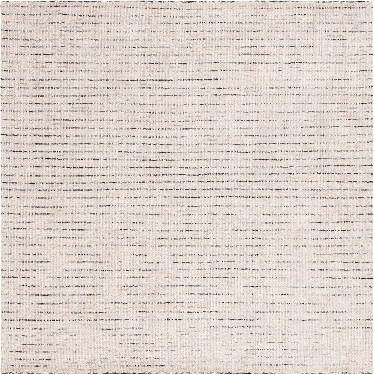 SAFAVIEH Abstract Collection Area Rug - 6' Square, Ivory & Blue, Handmade Wool, Ideal for High Traffic Areas in Living Room, Bedroom (ABT468M)