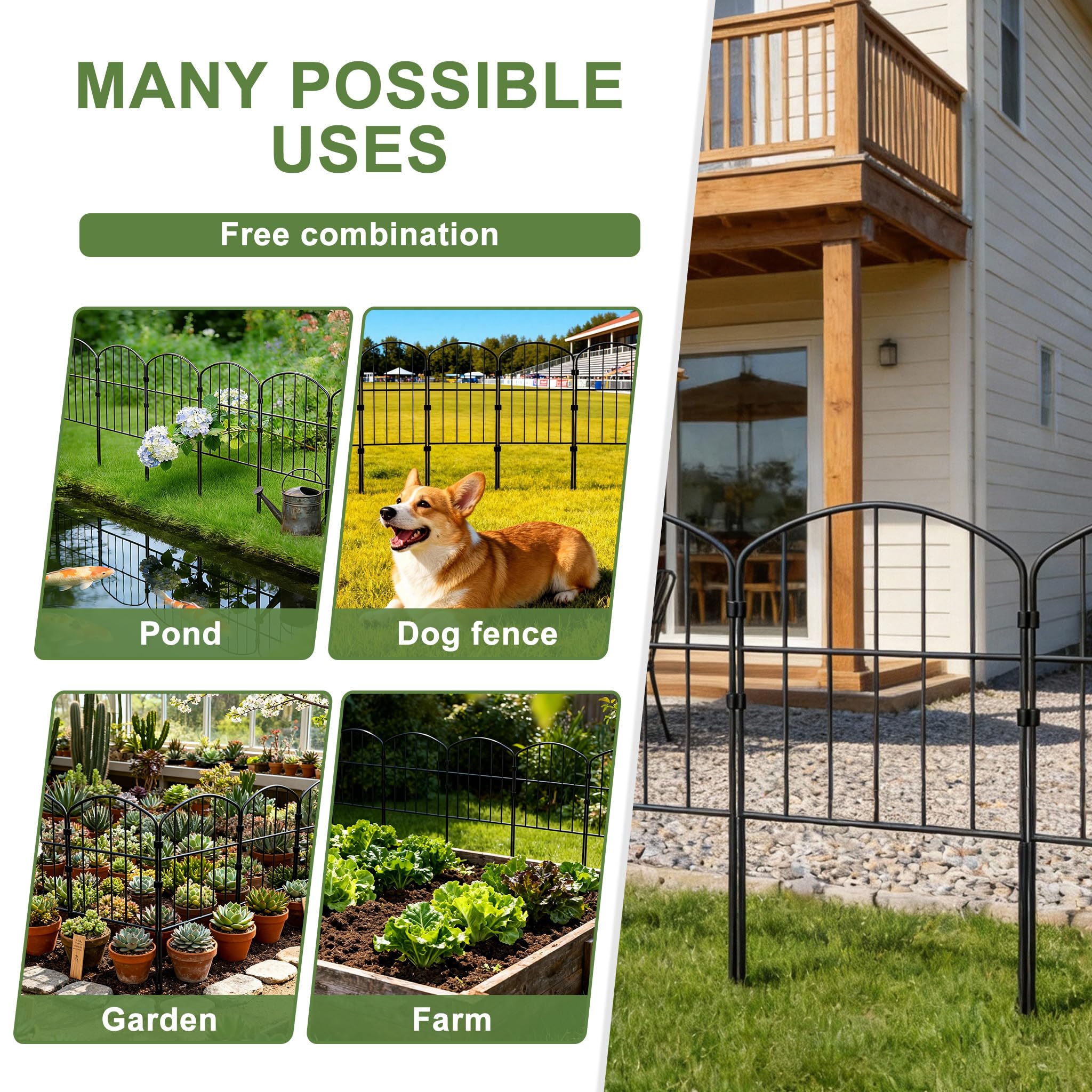 UISEBRT 25 recinzioni decorative da giardino in metallo antiruggine, recinzione a innesto senza scavare, recinzione in metallo, recinzione per animali, recinzione per aiuole da innestare, piccola