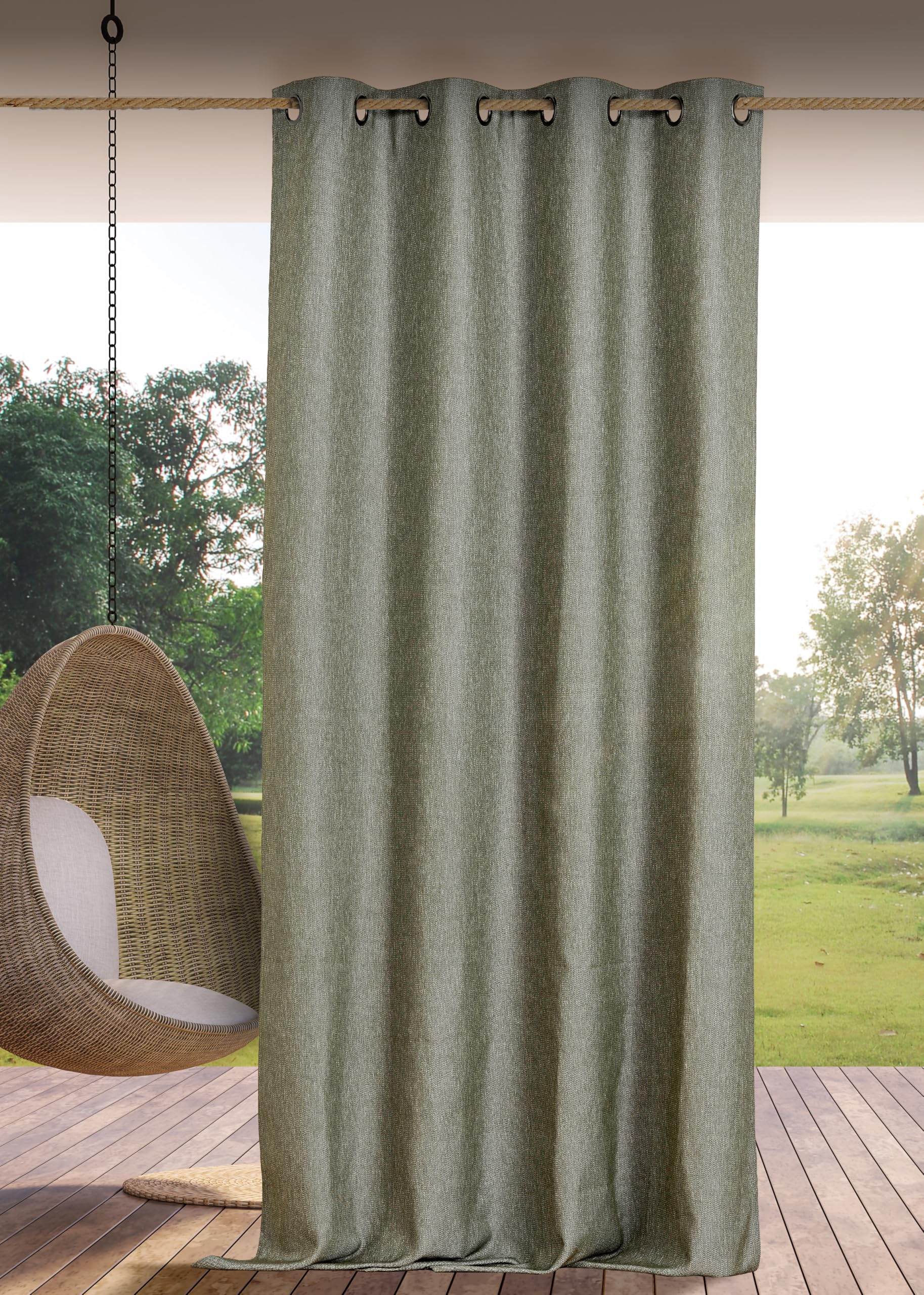 Linder Waterproof Outdoor Curtain – Woven and Dyed in France – Anti-Oxidant Gun Barrel Eyelet Finish – Heather Khaki – Dimensions 140 x 265 cm – 100% Polypropylene – Rooftop Collection