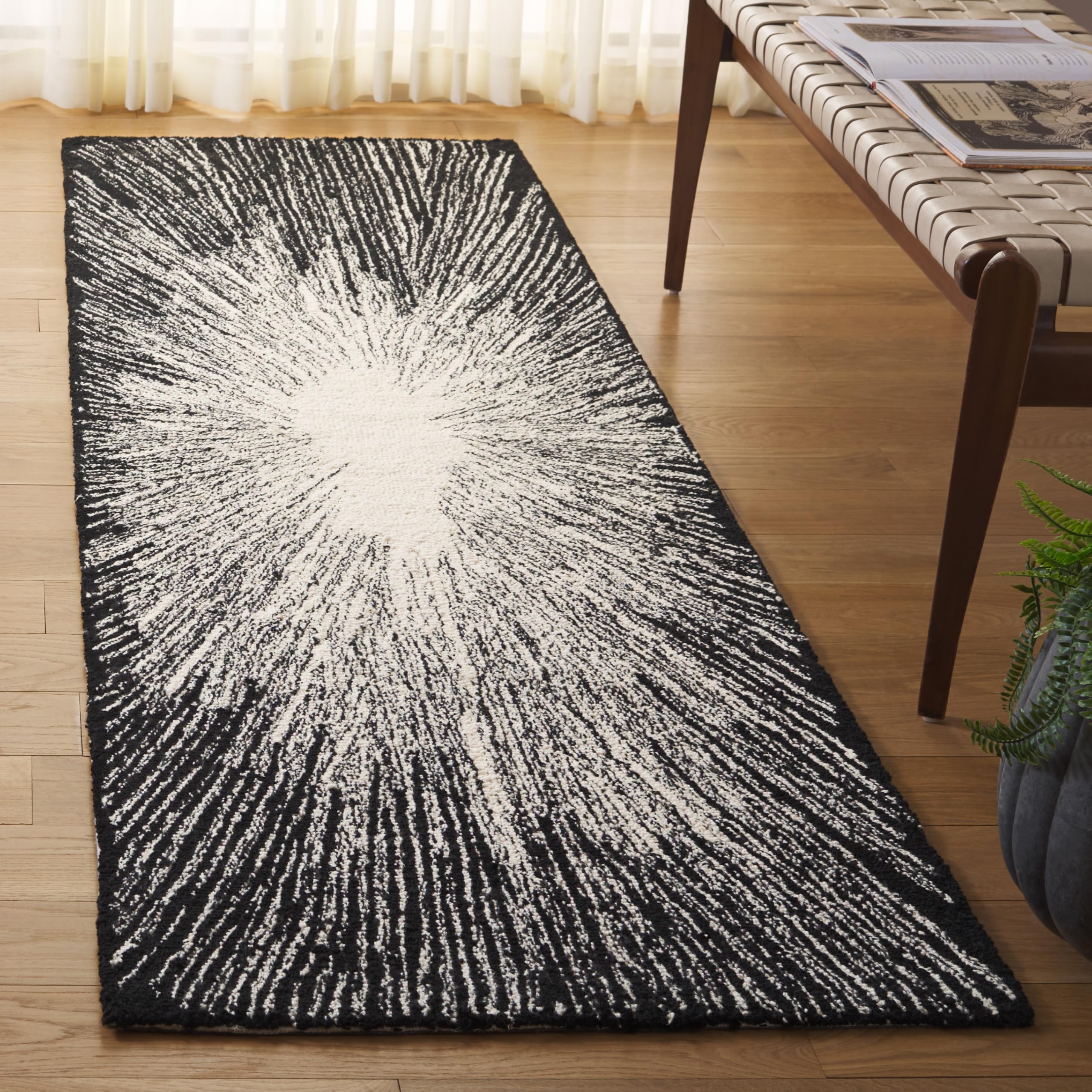 SAFAVIEH Abstract Collection Runner Rug - 2'3" x 8', Ivory & Black, Handmade Wool, Ideal for Living Room, Bedroom, Dining Room (ABT375Z-28)