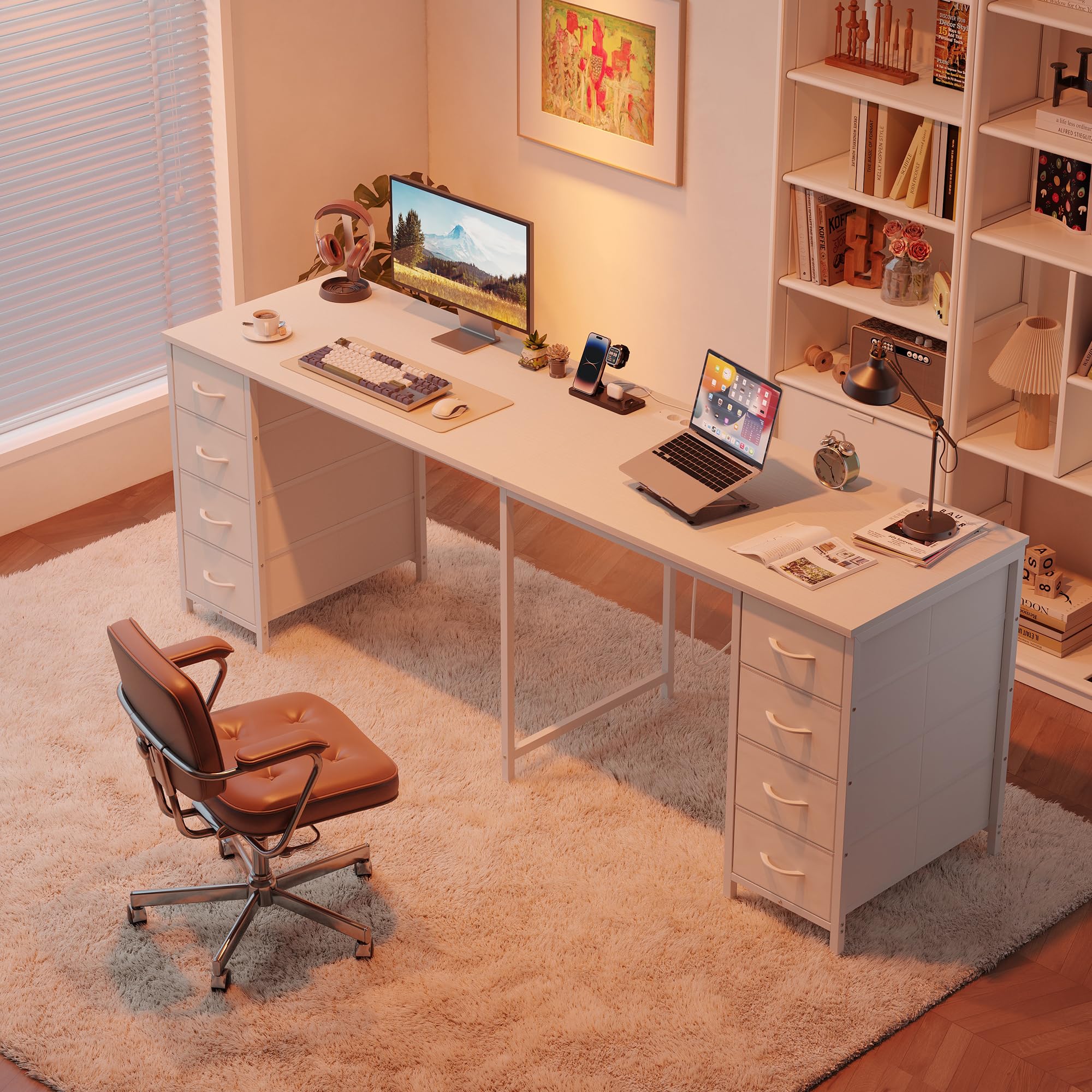 YOUDENOVA Schreibtisch L-Form, 150×100 cm Eckschreibtisch mit 8 Schubladen, Computertisch mit Steckdose und USB-Ladeanschluss, Bürotisch für Arbeitszimmer Weiß