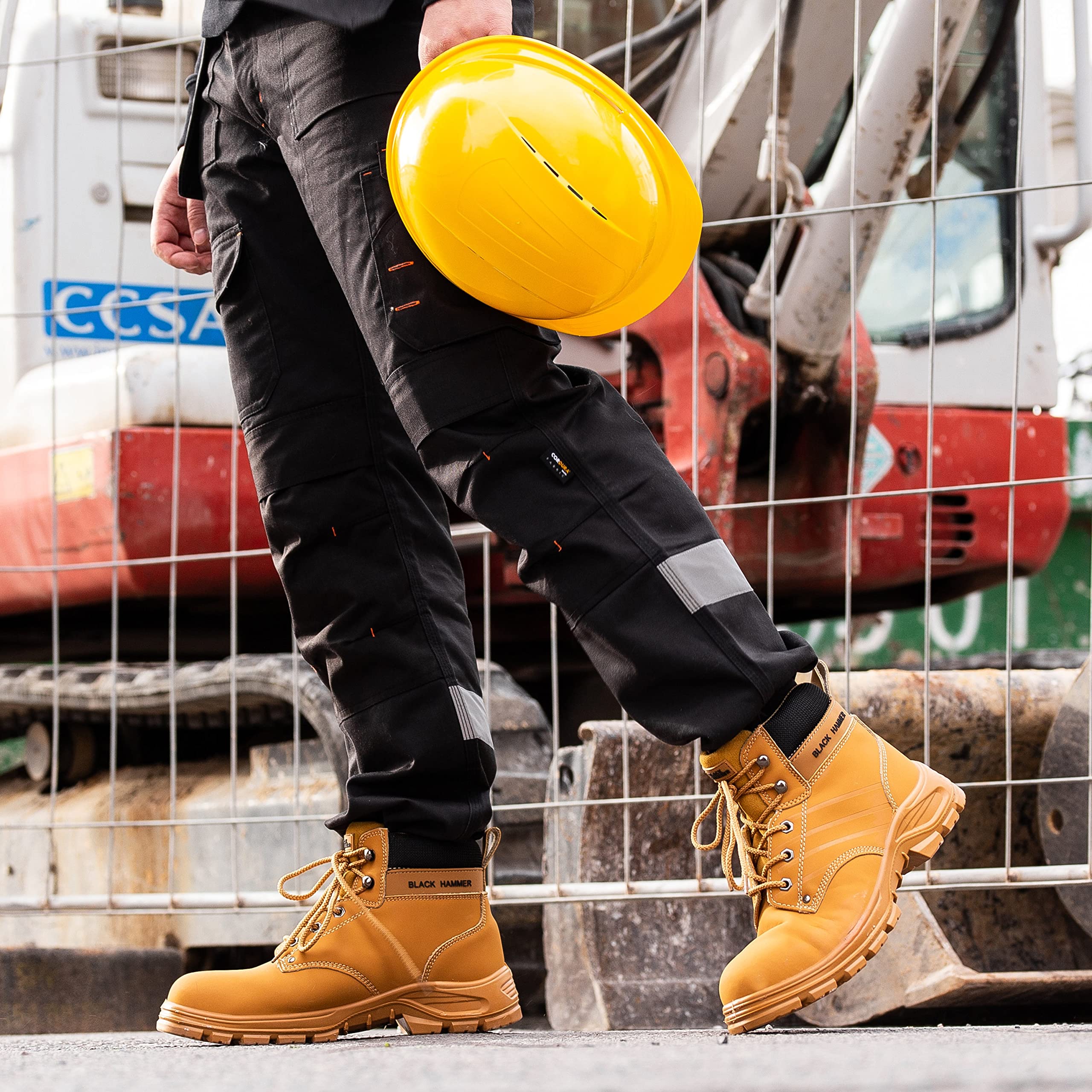 BLACK HAMMER Botas de seguridad para hombre con puntera de acero Zapatos de trabajo S3 SRC tobillo de cuero marrón Tan 5007