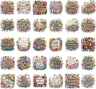 Dtf Transfers Ready to Press - 30 Pcs Christian Floral Iron on Transfers, Bible Verse Iron on Decals for Tshirts, Religious Faith Heat Appliques Patches for Clothes Hat Bag Pillows DIY Crafts
