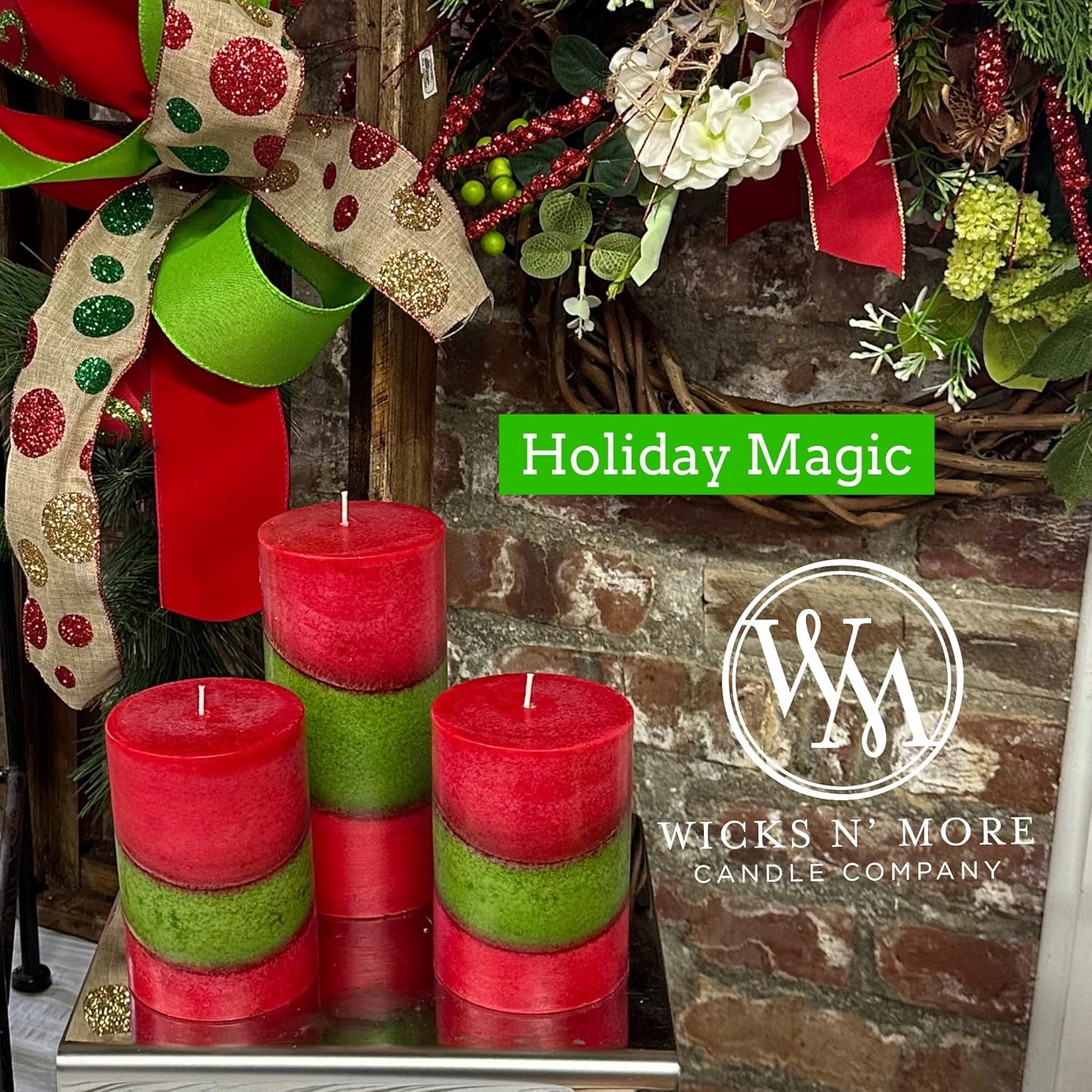 Wicks N More Holiday Magic Scented Candles, Apples, Cinnamon, Clove, and Vanilla, 3x6 Pillar