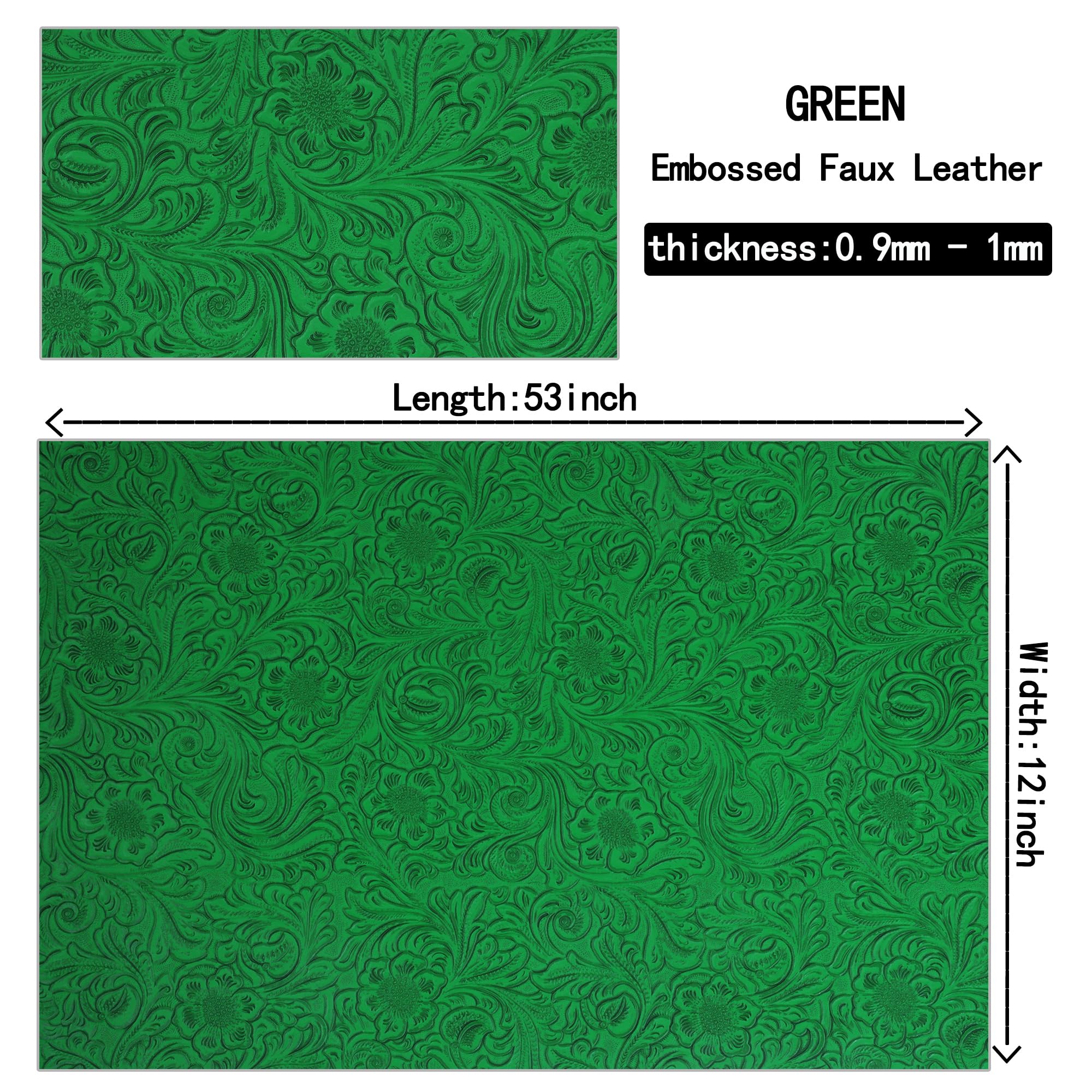Ramya Hojas de piel sintética en relieve, tela de 30,5 x 134,6 cm, para manualidades, lazos de costura de cartera, pendientes de cuero (verde)