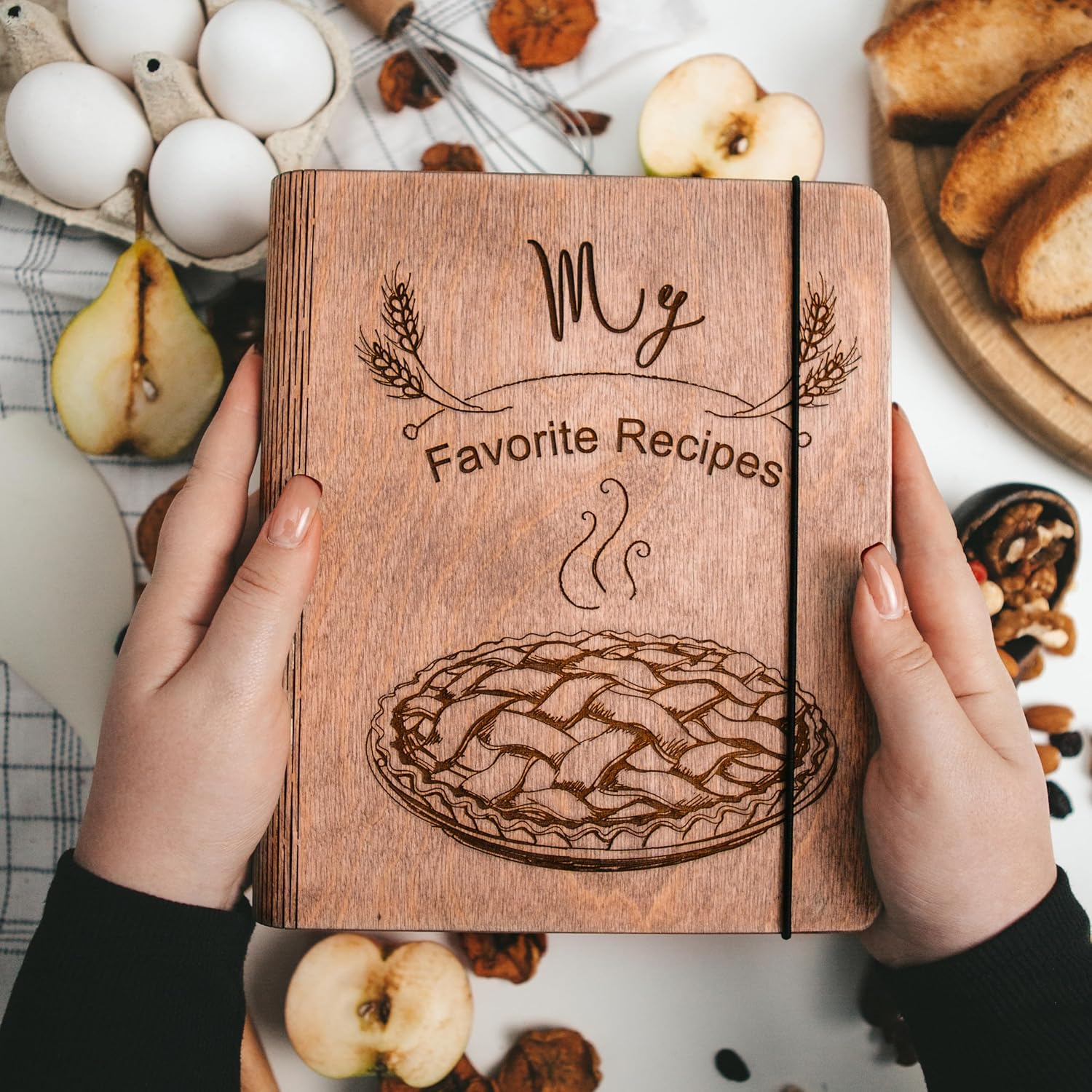 ENJOY THE WOOD Personalized Recipe Book Binder - Wooden Blank Family Cookbook Journal to Write in Your Own Recipes - Customized Recipe Binder, Recipe Books to Write in, Hardcover (Small (A6), Pie)