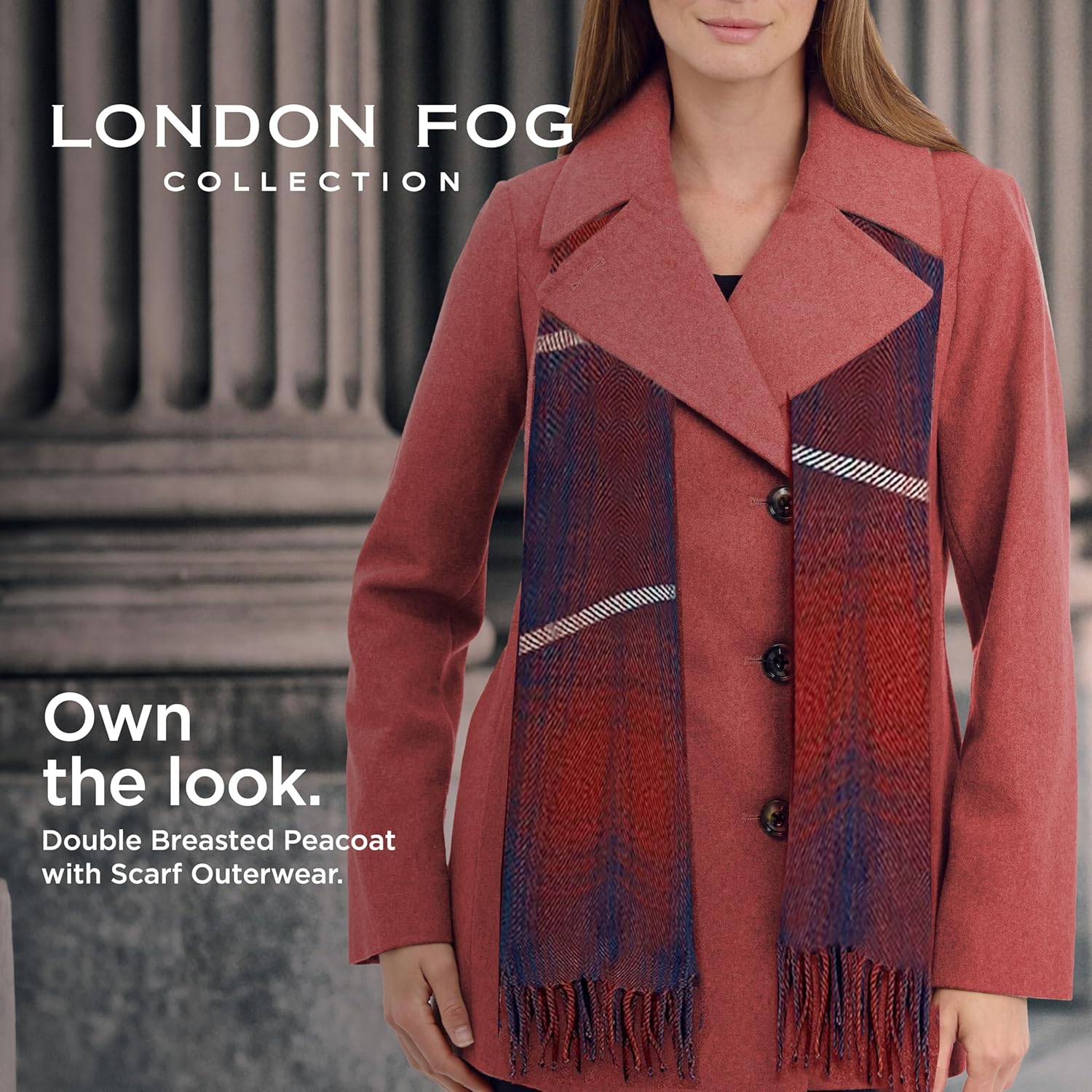 LONDON FOG Women's Plus-Size Double Breasted Peacoat with Scarf - Image 3