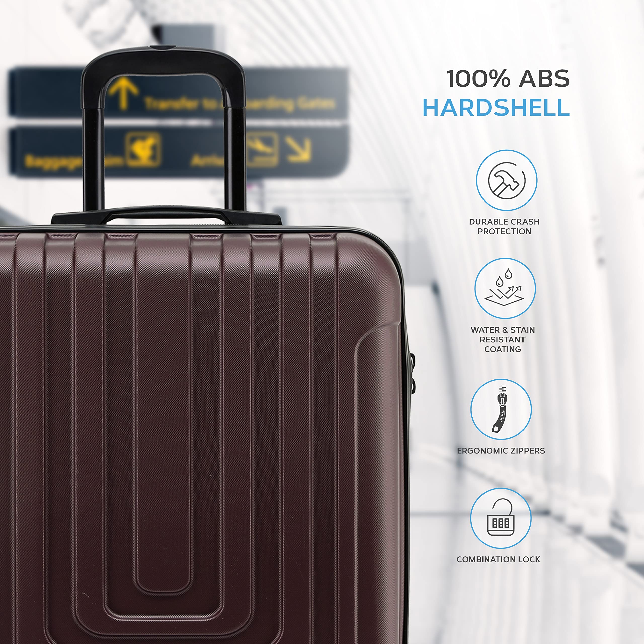 Flight Knight Premium Set of 2 Lightweight Cabin Suitcase - 8 Spinner Wheels - Built-in TSA Lock & USB Port - Luggage Approved for easyJet Flexi Fare Overhead Carry On - 56x45x25cm