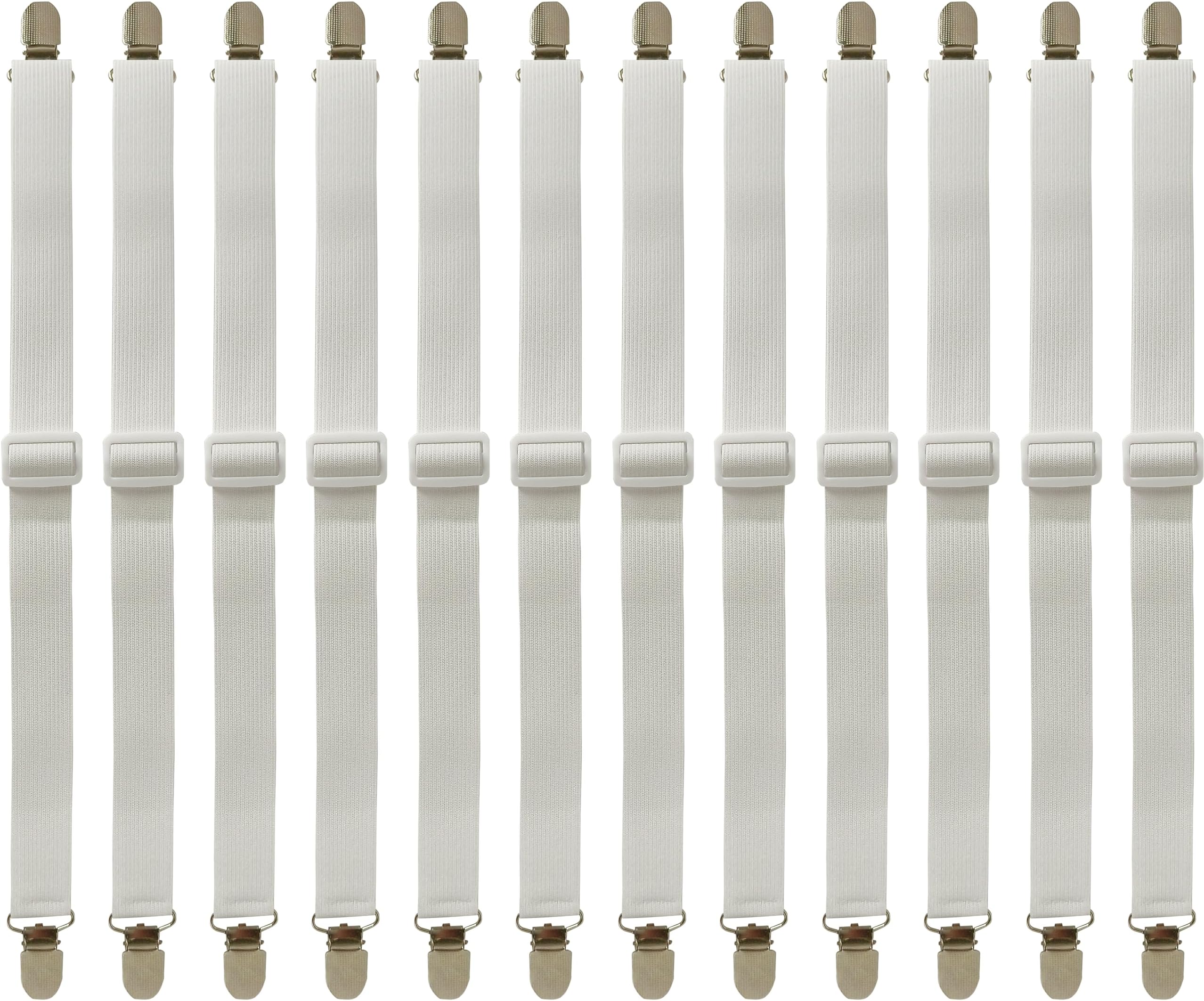 Bed Sheet Clips，12Pcs Elastic Sheet Straps Grippers Fasteners Bed Sheet Holder Corner Straps White Mattress Sheet Covers Corner Holders Fasteners Clips to Keep Your Sheets in Place