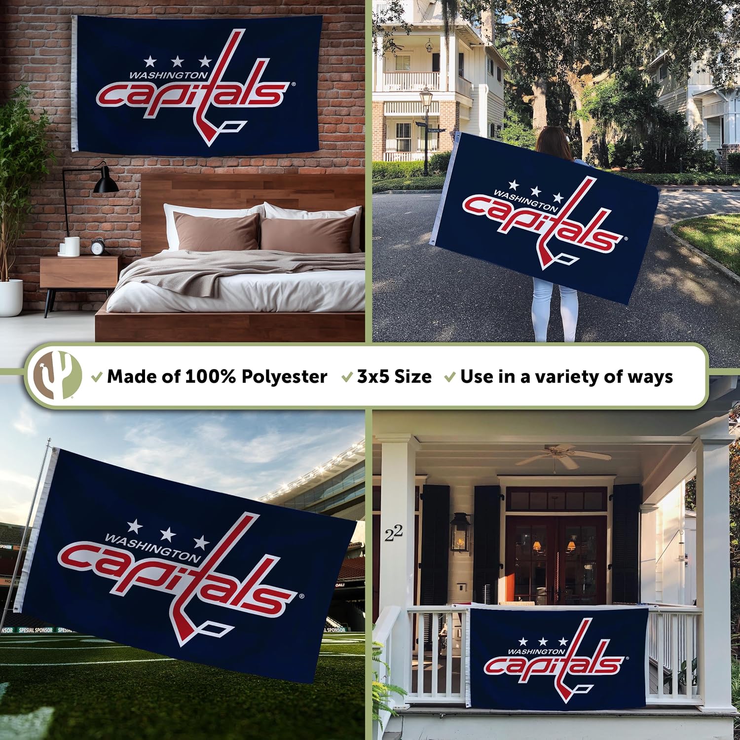 Desert Cactus Washington Capitals Flag NHL 100% Polyester Indoor Outdoor 3x5 feet National Hockey League Team Flags (Design #2)