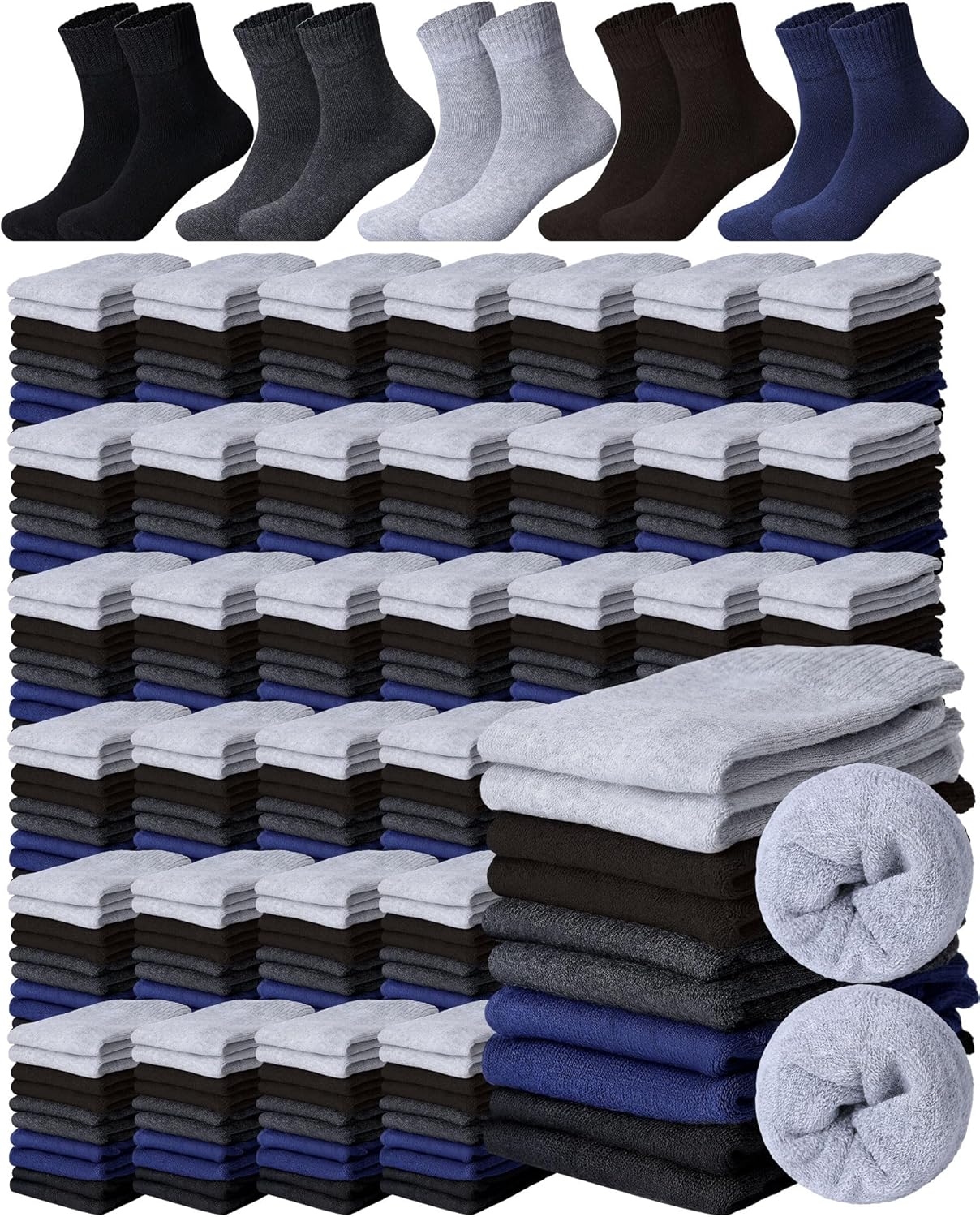 200 Pairs Thermal Homeless Socks Bulk for Men Warm Thick Winter Unisex One Size Socks for Cold Weather Accessory, Homeless Care Package and Donation Supplies