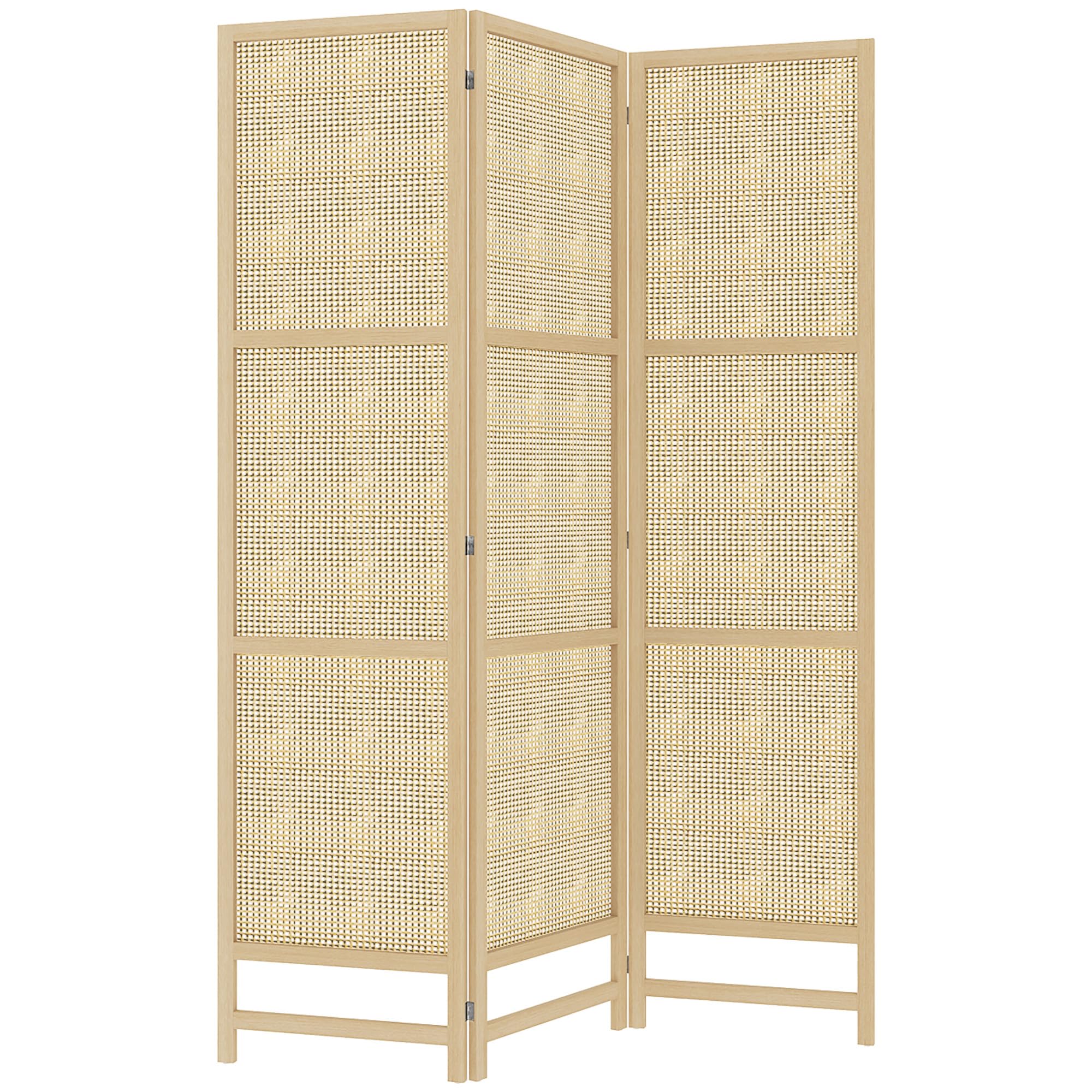 HOMCOM Divisor 3 paneles 135x180cm PP Ratán Natural | Divisor plegable, pantalla de privacidad, tabique para sala de estar