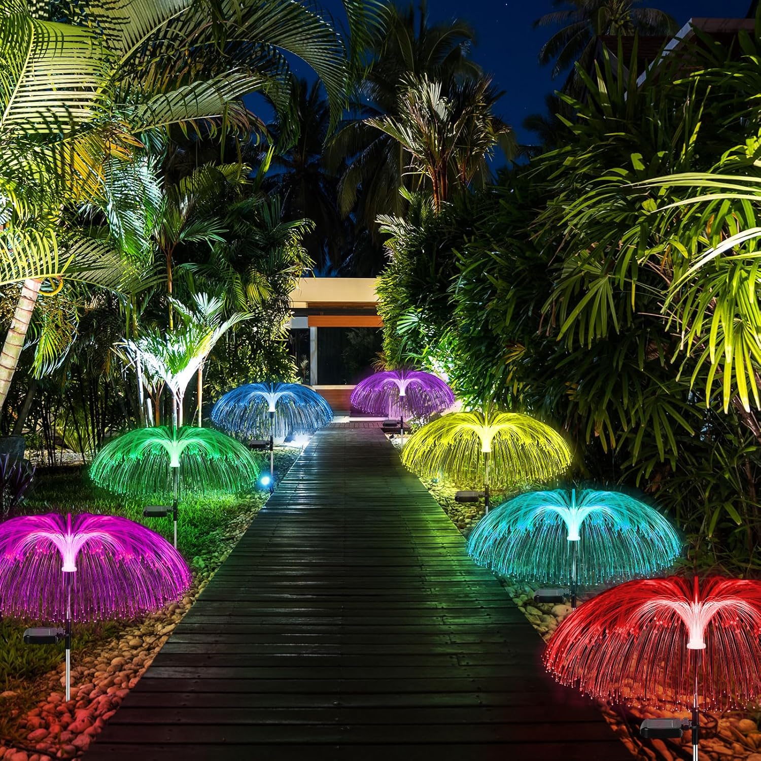 Tujoe 4 Pcs Solar Outdoor Lights for Garden Waterproof Jellyfish 7 Color Changing Decorative Lawn Solar Powered Lights Flower Yard for Pathway Lawn Wedding Party Outside Decor
