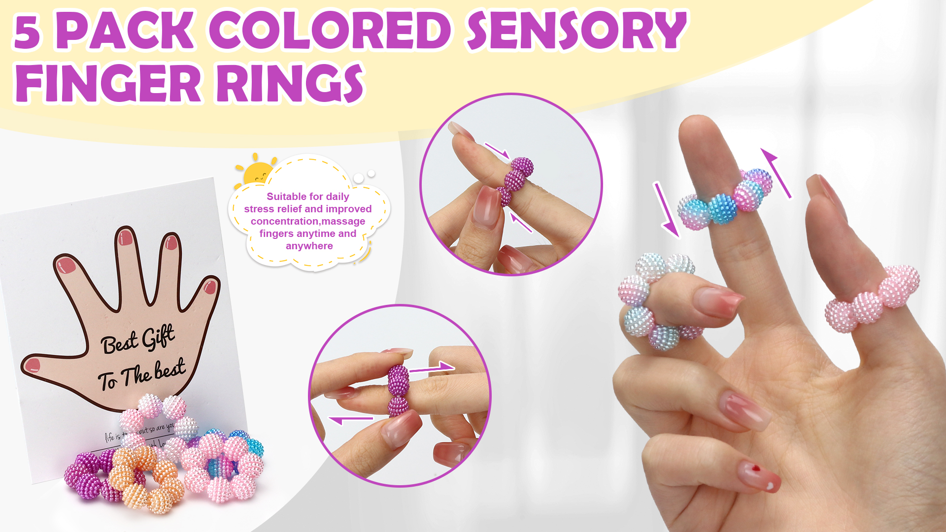 Amazon.com: 5 Pack Colored Fidget Ring Spiky Bead Sensory Finger