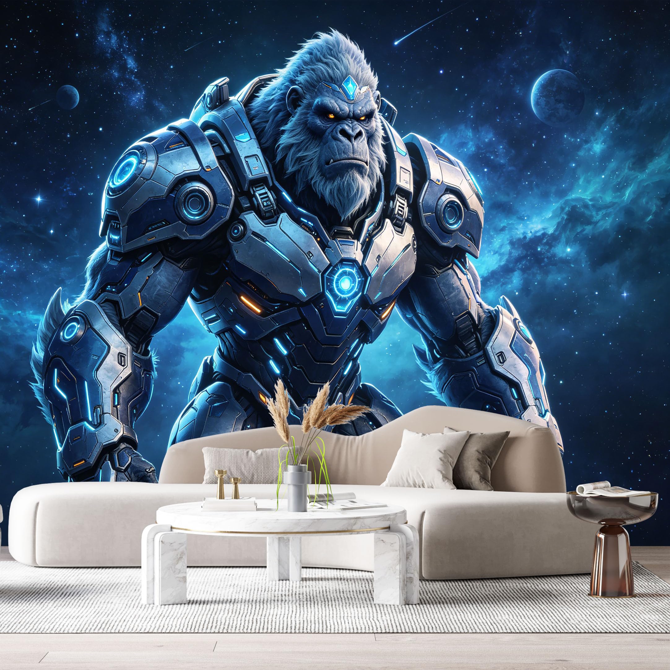Custom Size Wall Murals Futuristic SciFi Mecha Gorilla Outer Space Galaxy Planets Stars 3D SelfAdhesive Wall Fabric Removable Large Wallpaper Photo for Living Room