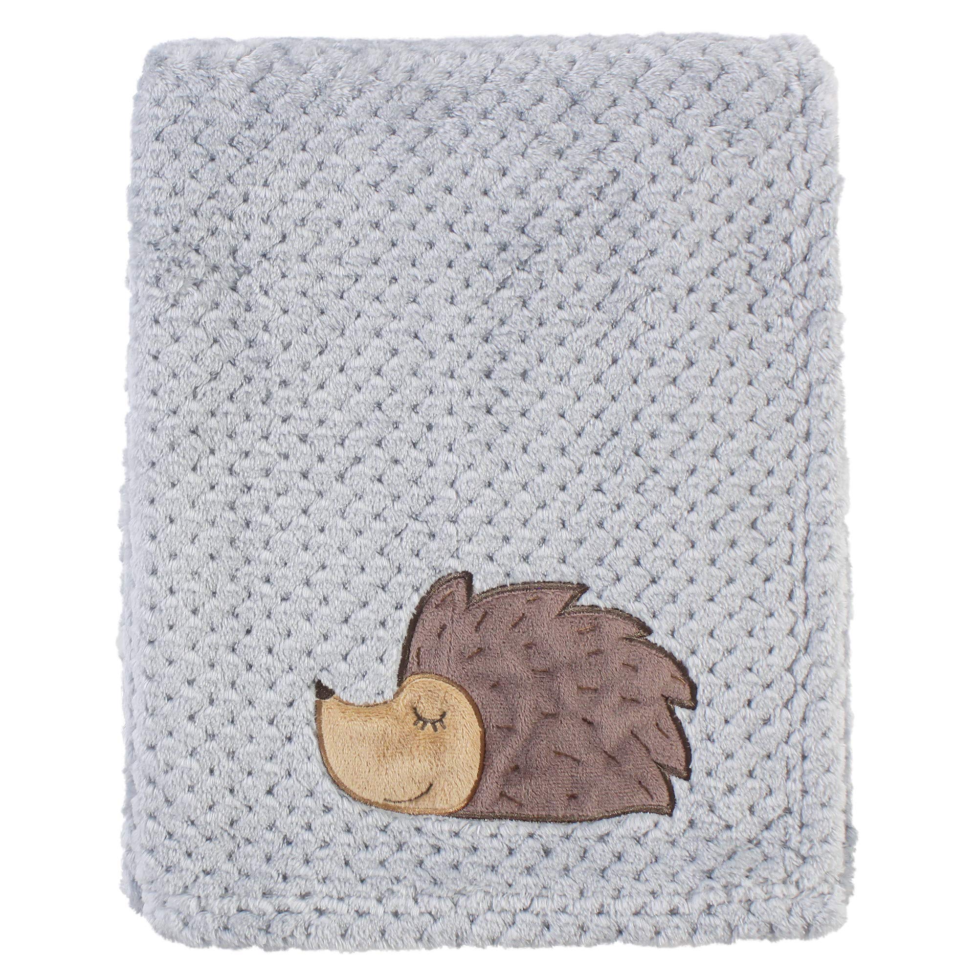 Hudson Baby Plush Waffle Blanket with Applique, Hedgehog, One Size
