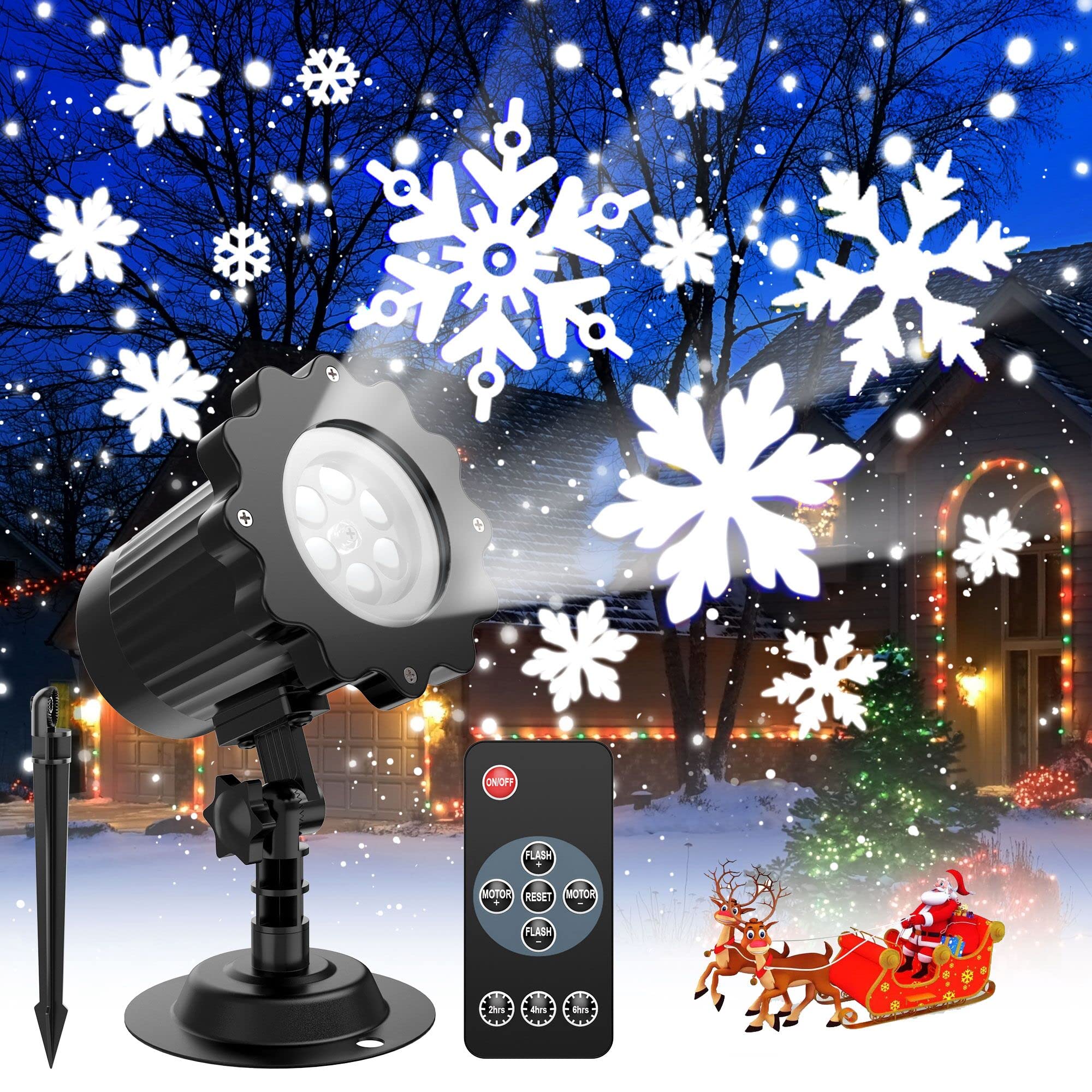 Christmas Snowflake Projector Lights Outdoor, Snowfall Projector Lights Waterproof, Landscape Decorative Lighting Projection Lamp for Xmas Holiday Wedding Indoor Garden Patio Party Decoration Show