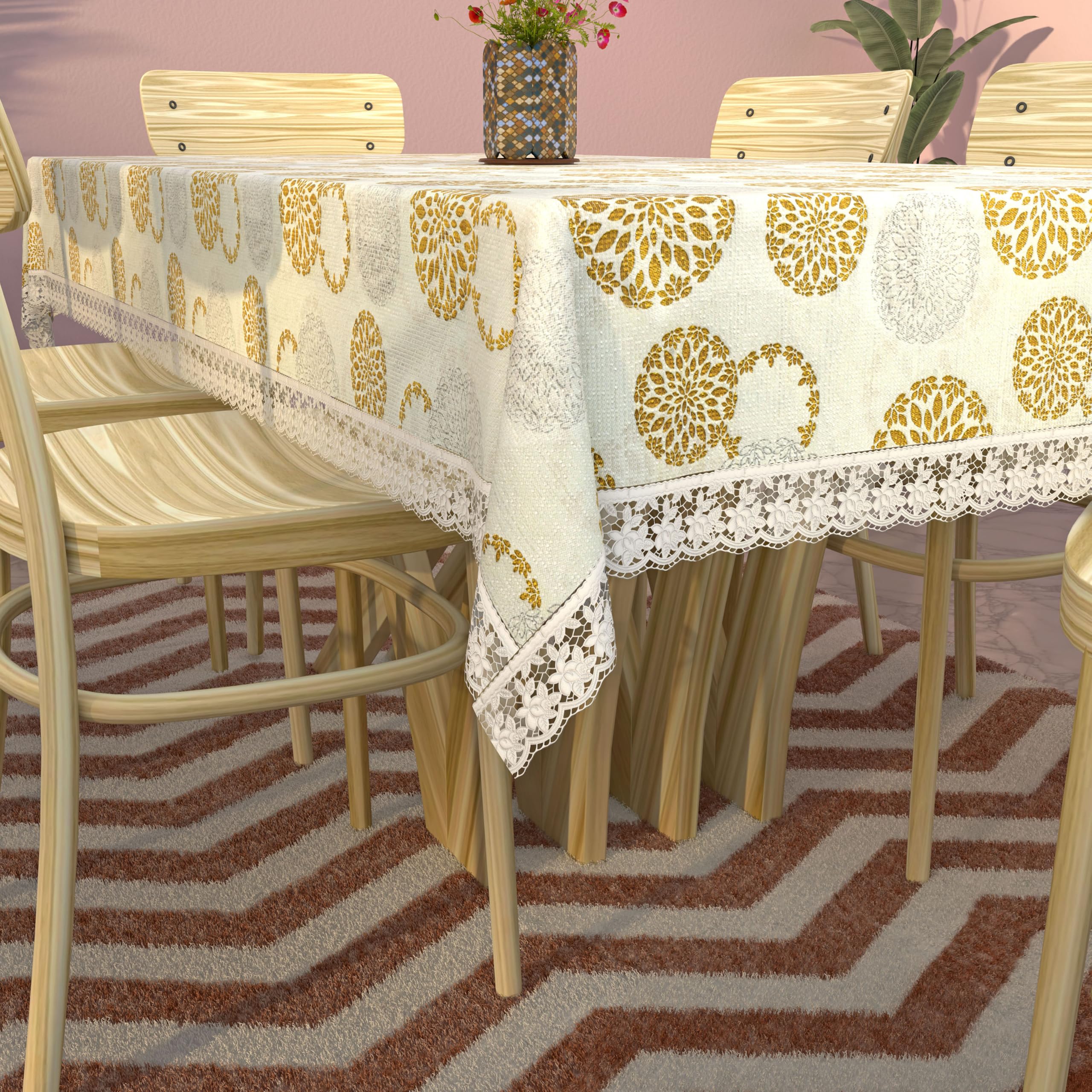 Kuber Industries Rangoli Printed PVC 6 Seater Dinning Table Cover 60"x90" (Cream),Polyvinyl Chloride (PVC),Square,Pack of 1 2